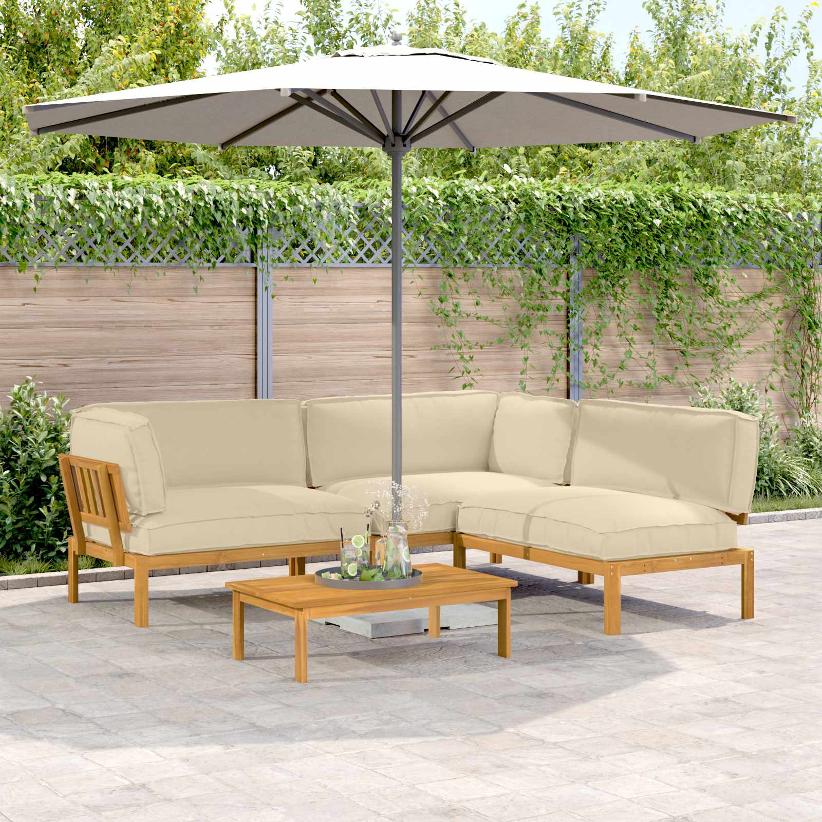 vidaXL Sofa Set mit Kissen Uni 4 pcs Beige Massivholz Akazie