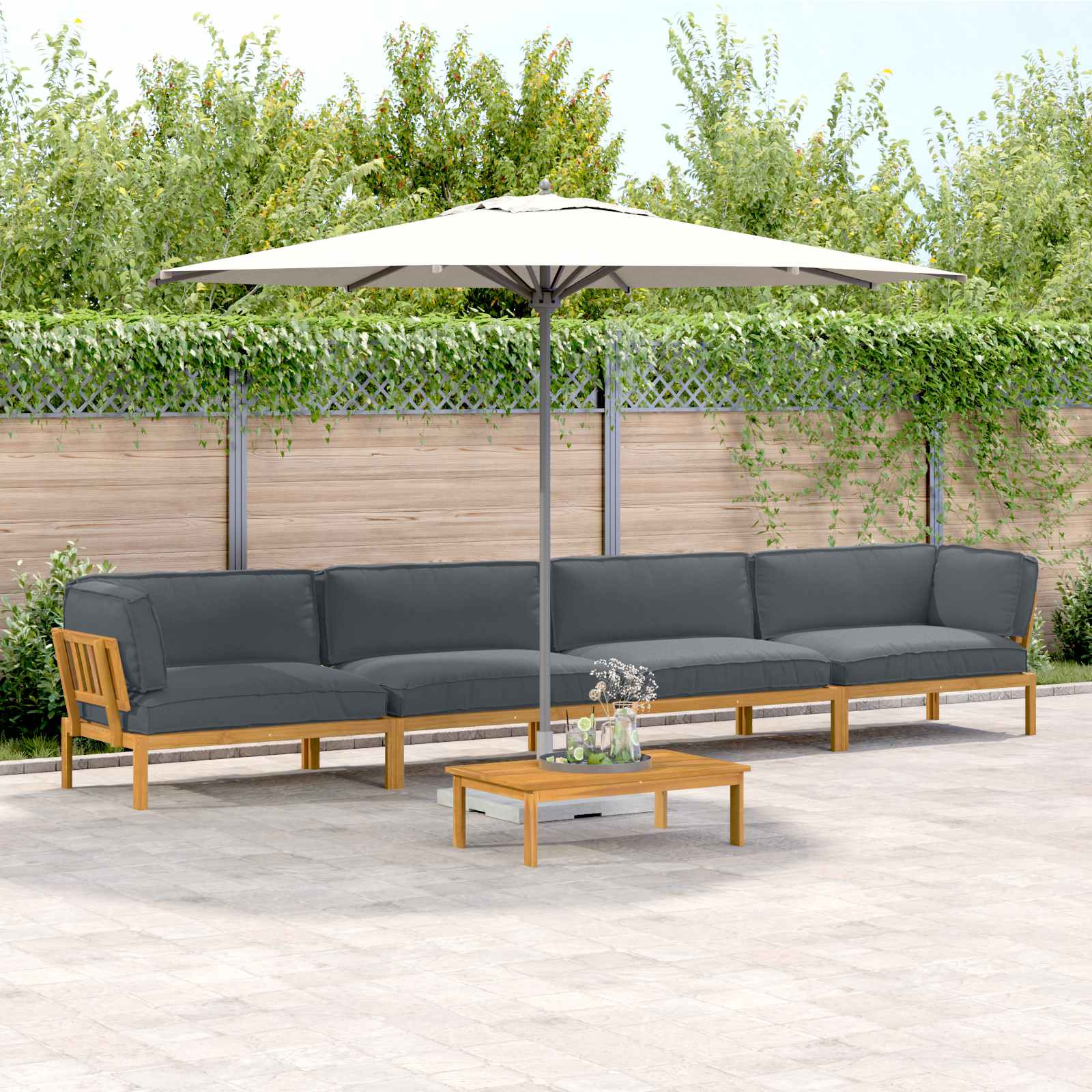 vidaXL Sofa Set mit Kissen Uni 5 pcs Anthrazit Massivholz Akazie