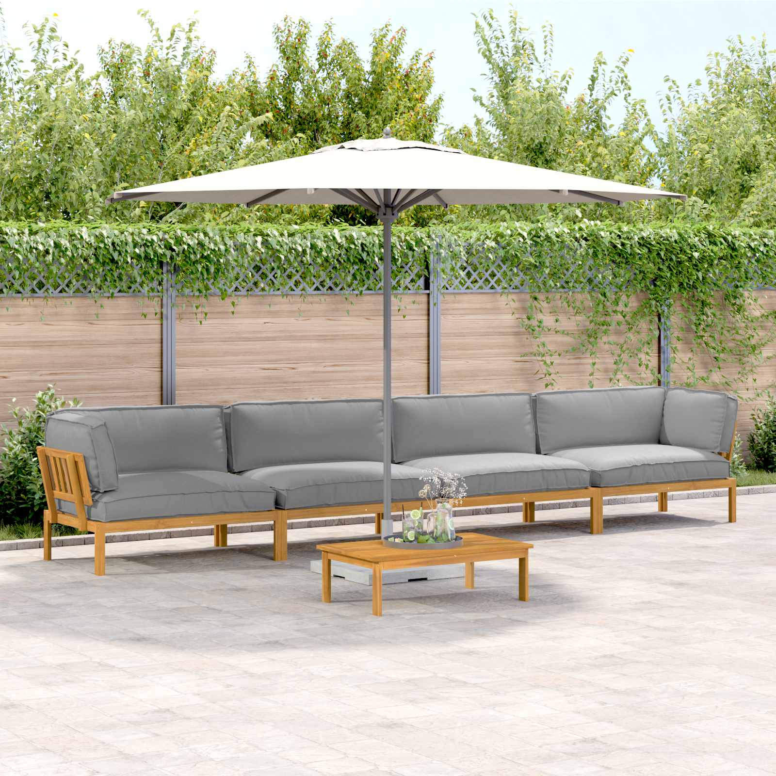 vidaXL Sofa Set mit Kissen Uni 5 pcs Grau Massivholz Akazie