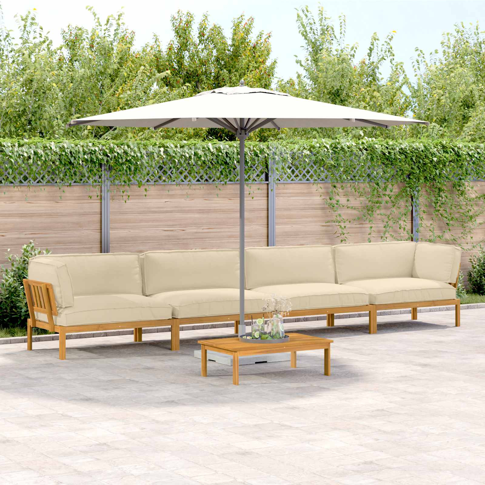 vidaXL Sofa Set mit Kissen Uni 5 pcs Beige Massivholz Akazie