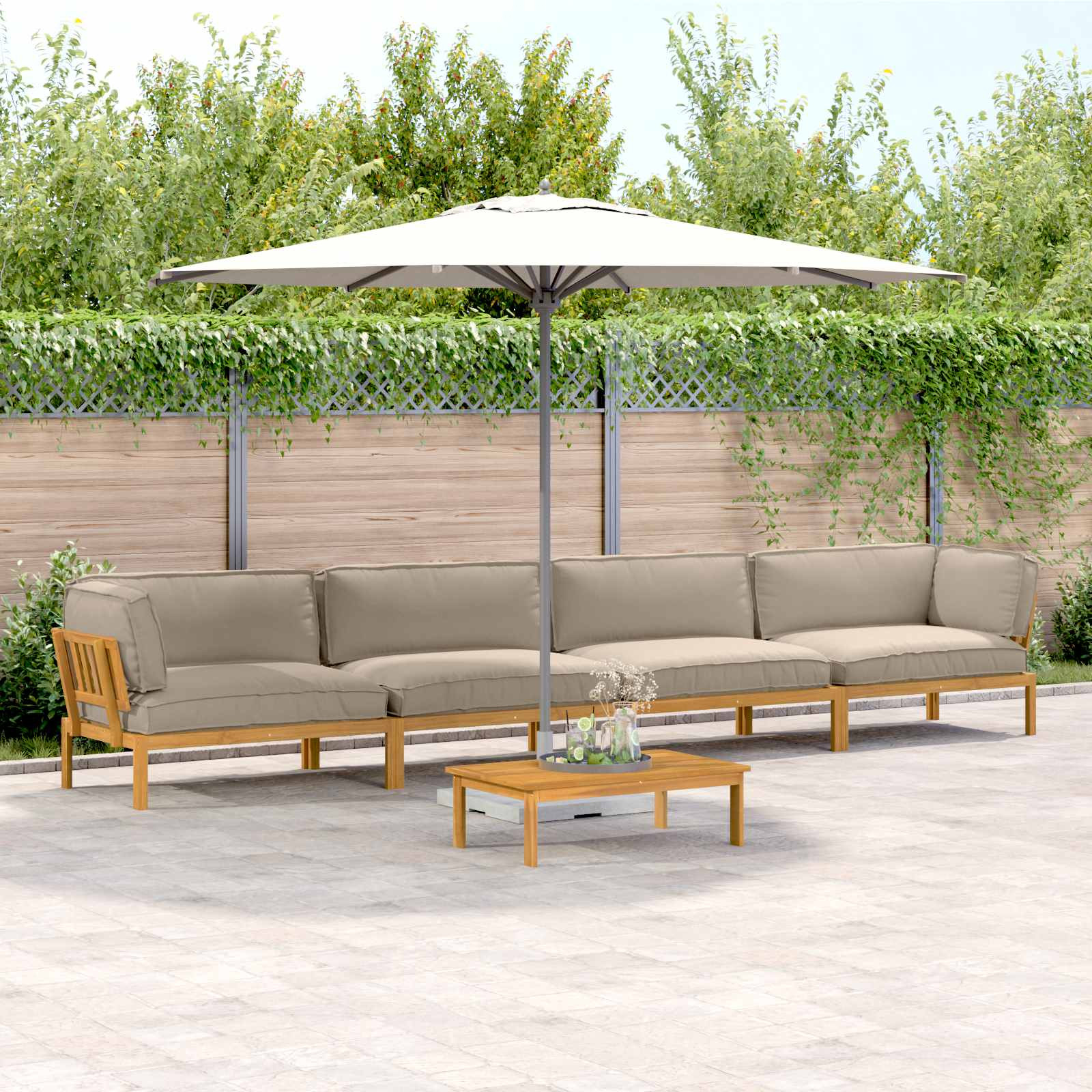 vidaXL Sofa Set mit Kissen Uni 5 pcs Taupe Massivholz Akazie