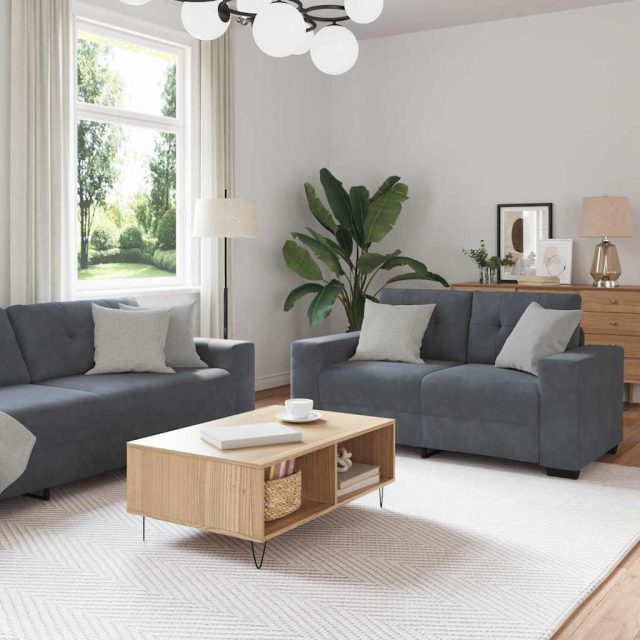 vidaXL Sofa Set 3 pcs Dunkelgrau 221 x 80 x 80 cm Samt