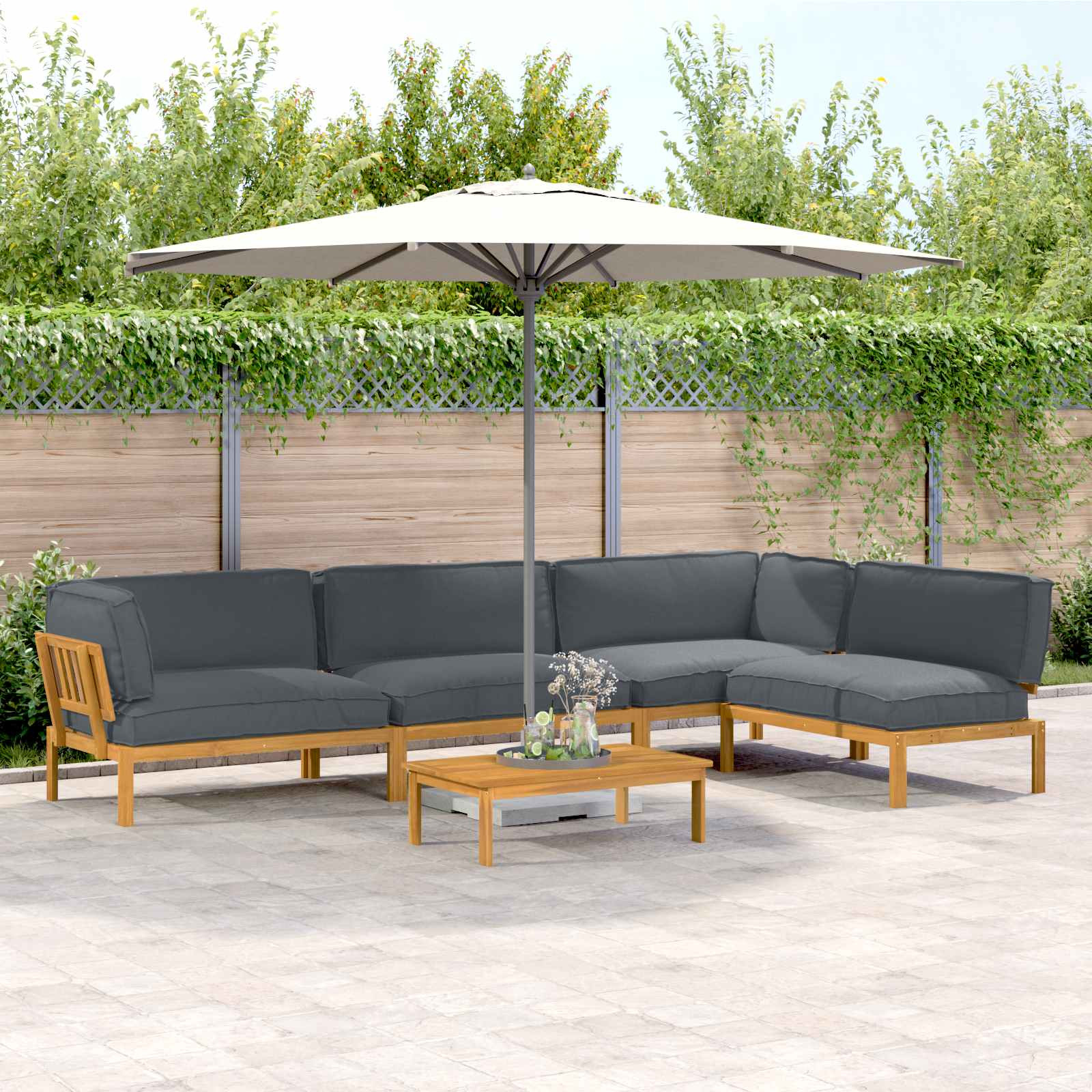 vidaXL Sofa Set mit Kissen Uni 5 pcs Anthrazit Massivholz Akazie