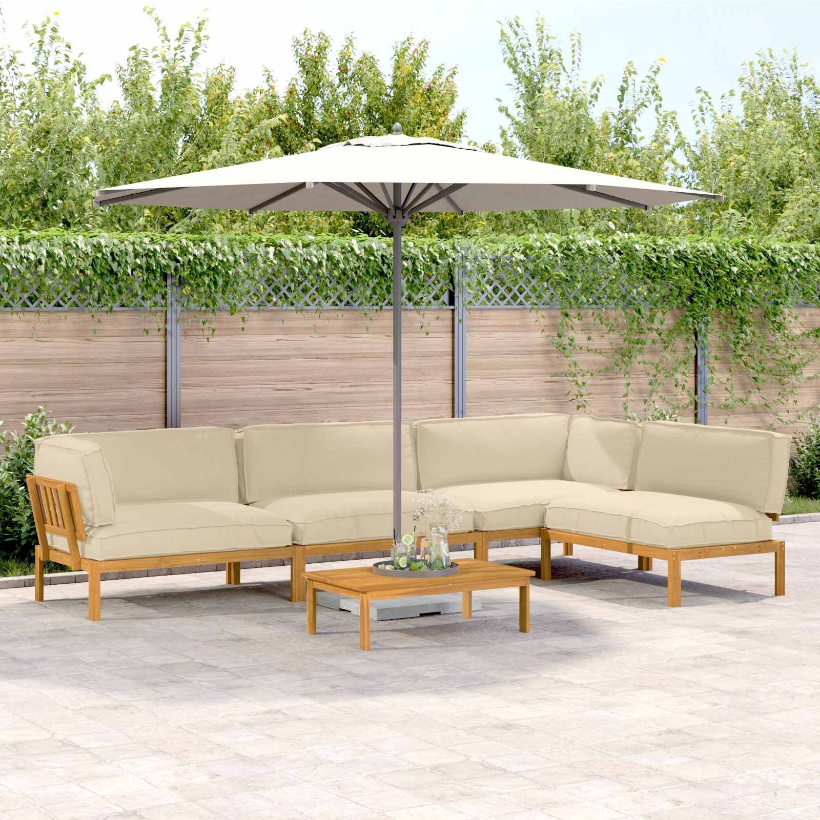 vidaXL Sofa Set mit Kissen Uni 5 pcs Beige Massivholz Akazie