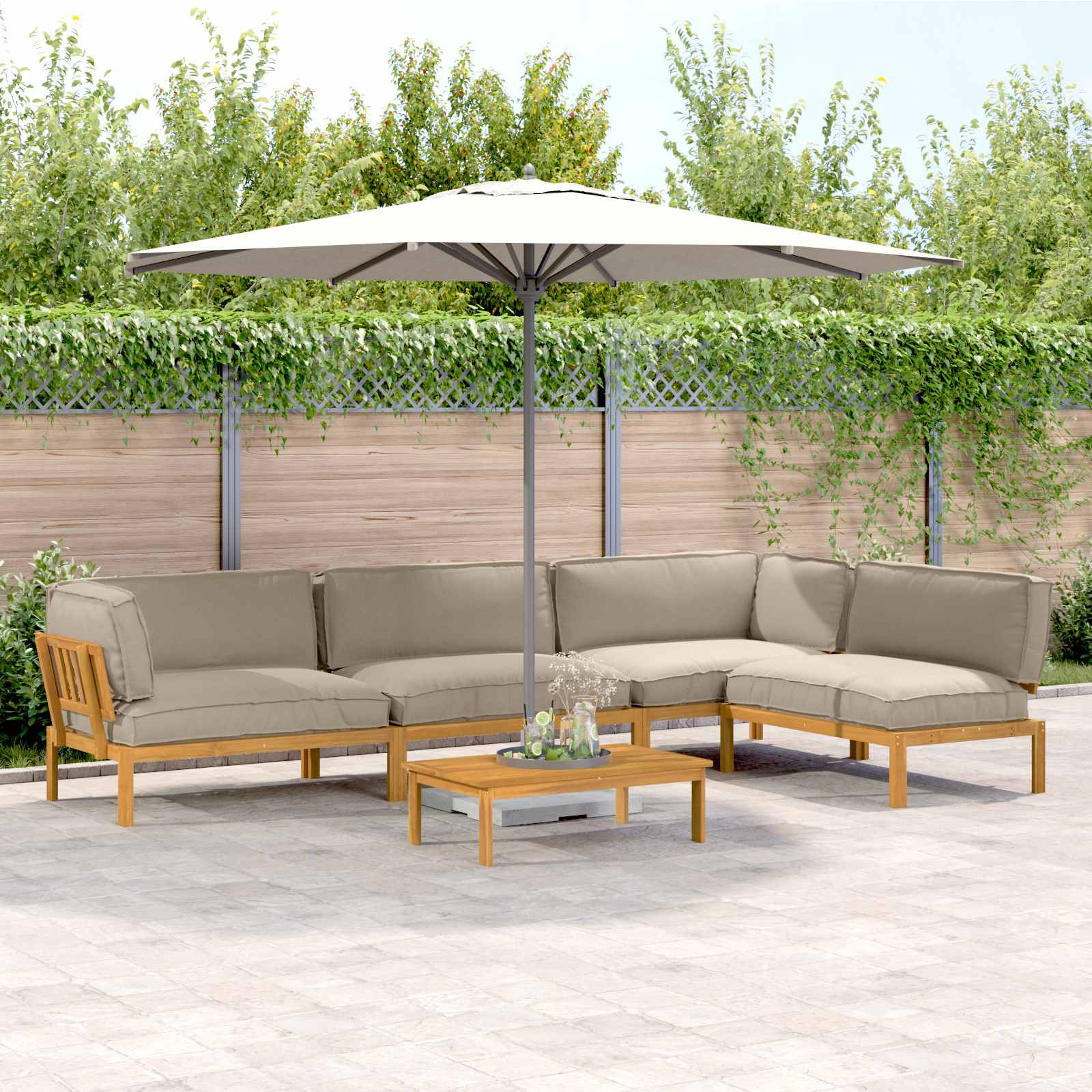 vidaXL Sofa Set mit Kissen Uni 5 pcs Taupe Massivholz Akazie