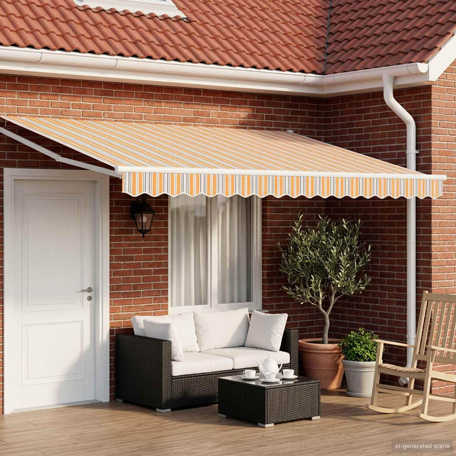 vidaXL Manuelle Gelenkarmmarkise mit LEDs Blau, Orange, Weiß 4,5 × 3 m