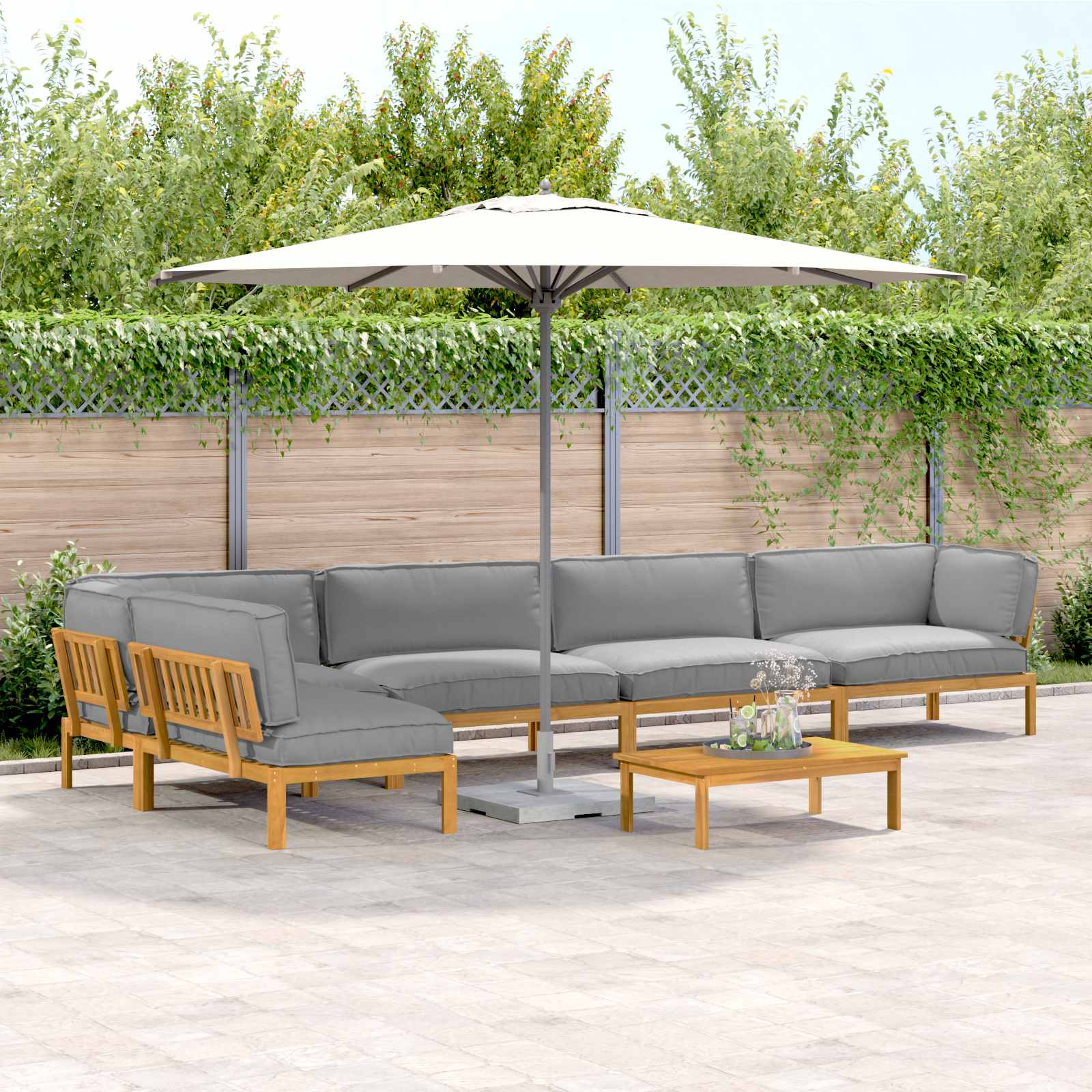 vidaXL Sofa Set mit Kissen Uni 6 pcs Grau Massivholz Akazie