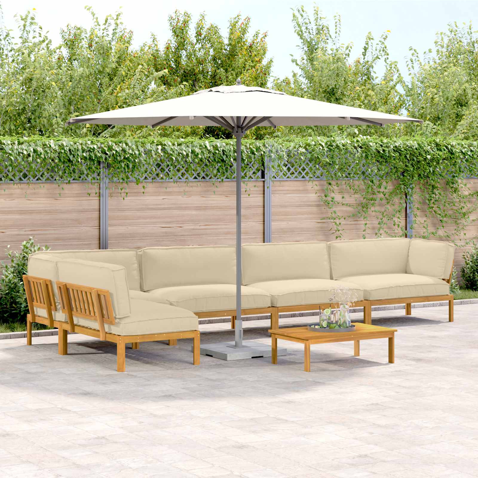 vidaXL Sofa Set mit Kissen Uni 6 pcs Beige Massivholz Akazie