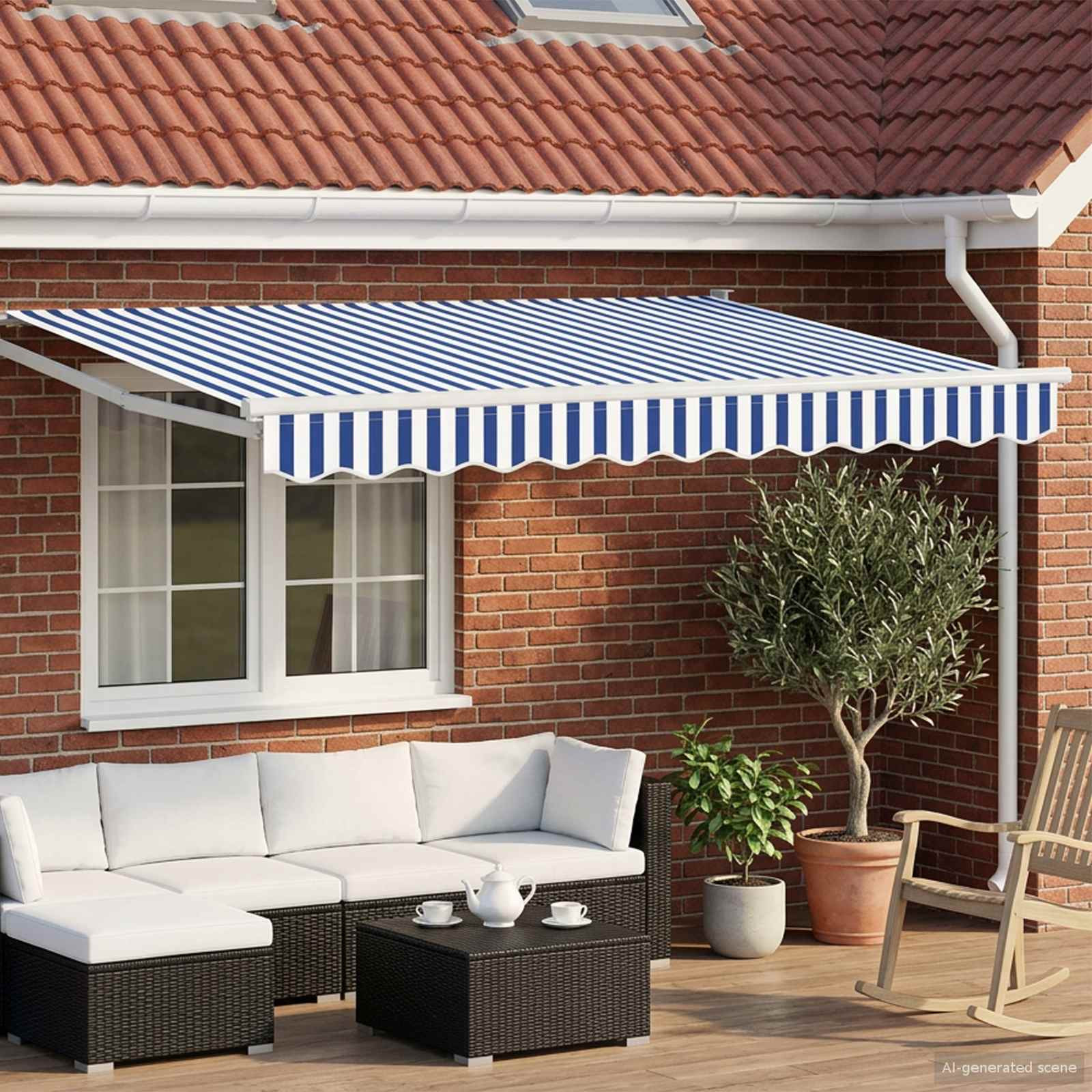 vidaXL Ausziehbare Markise Blau und Weiß 3,5 x 2 m