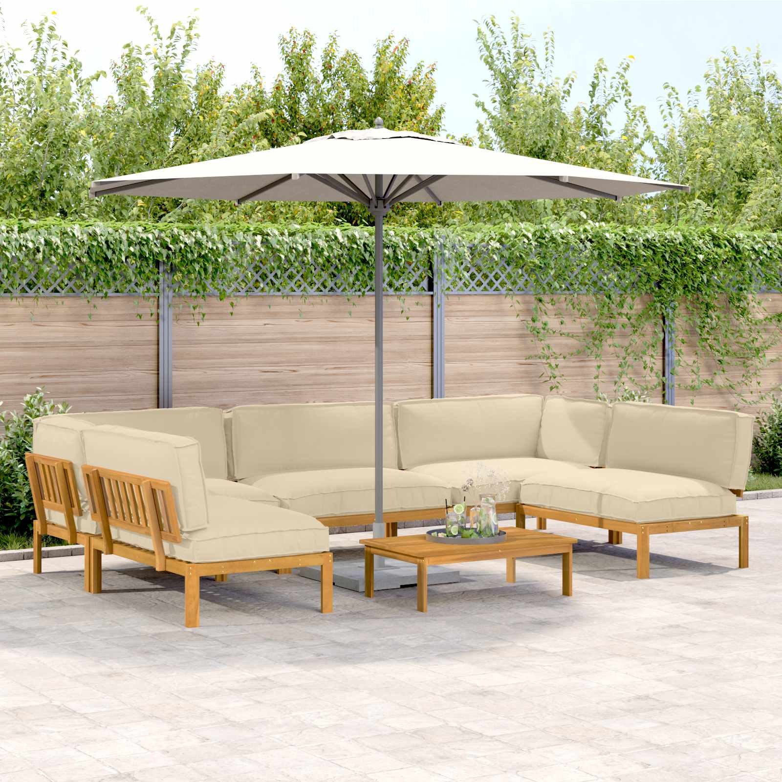 vidaXL Sofa Set mit Kissen Uni 6 pcs Beige Massivholz Akazie