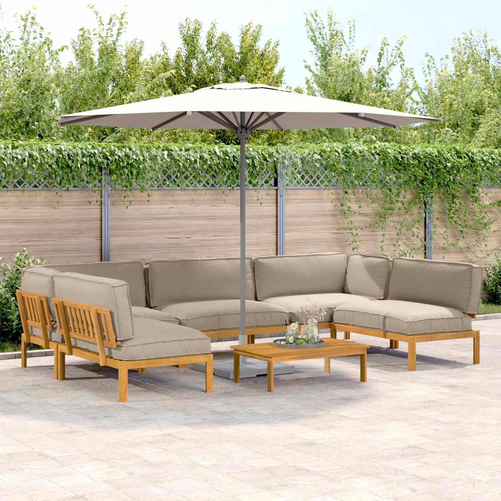 vidaXL Sofa Set mit Kissen Uni 6 pcs Taupe Massivholz Akazie