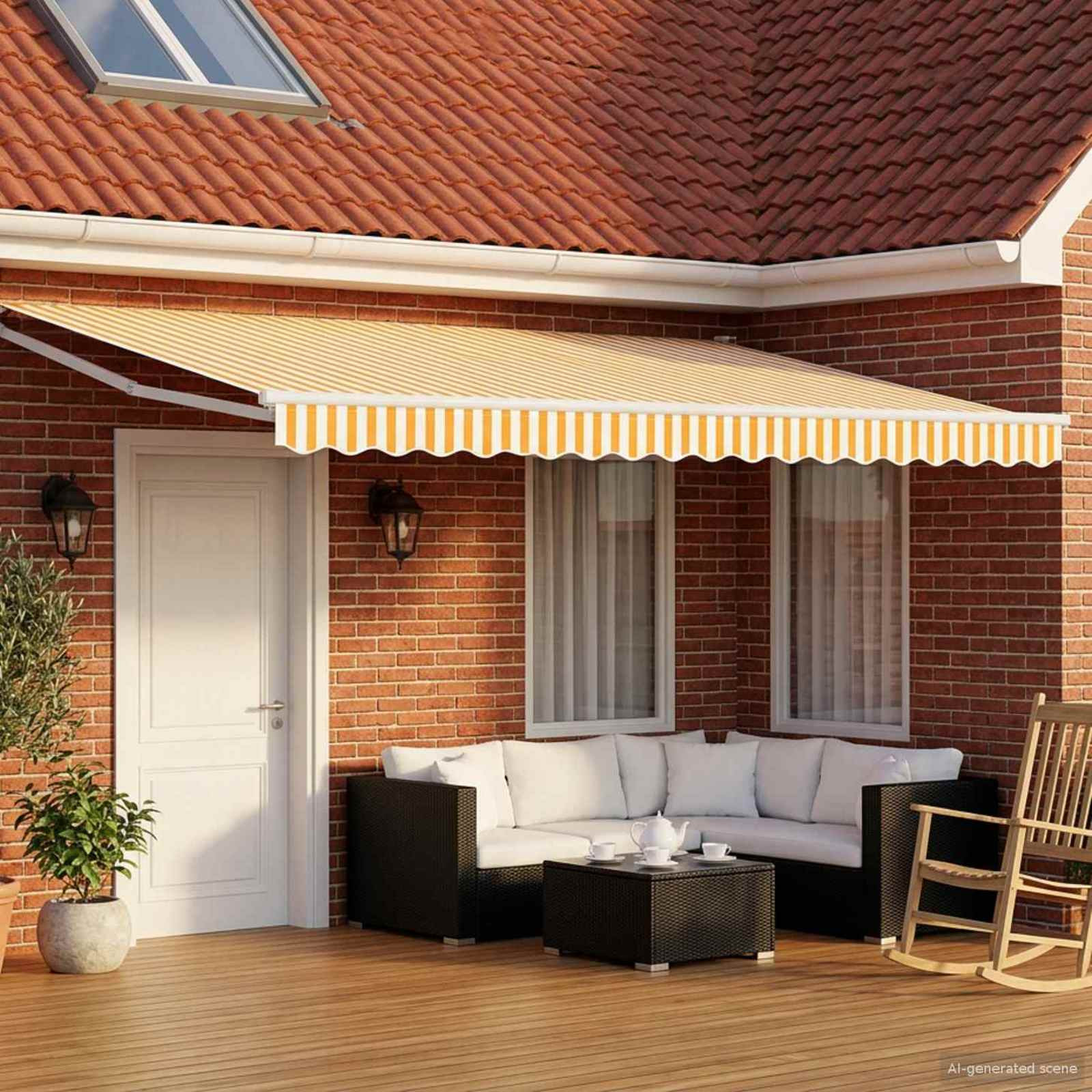 vidaXL Manuelle Gelenkarmmarkise mit LEDs Orange und Weiß 5 x 3 m