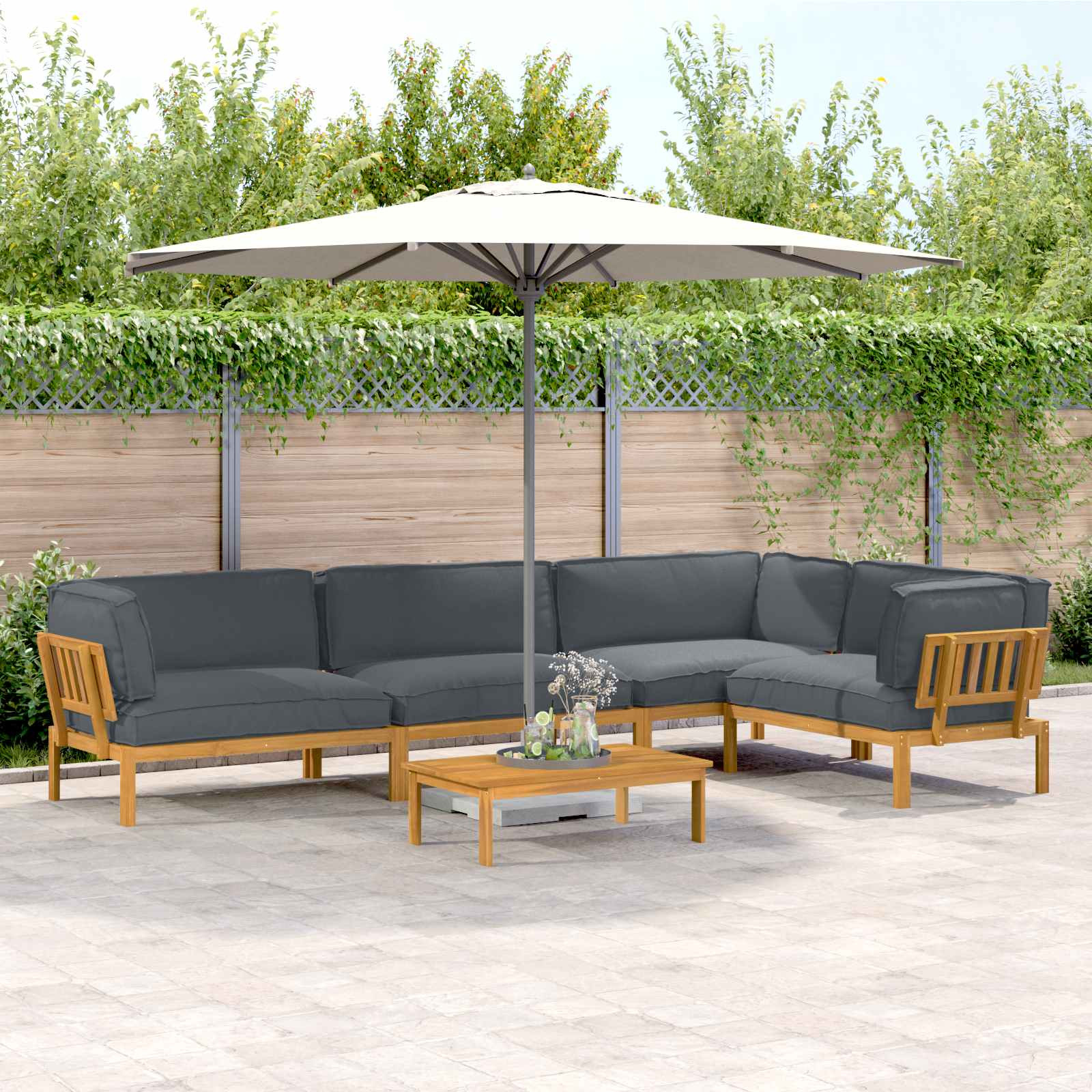 vidaXL Sofa Set mit Kissen Uni 5 pcs Anthrazit Massivholz Akazie