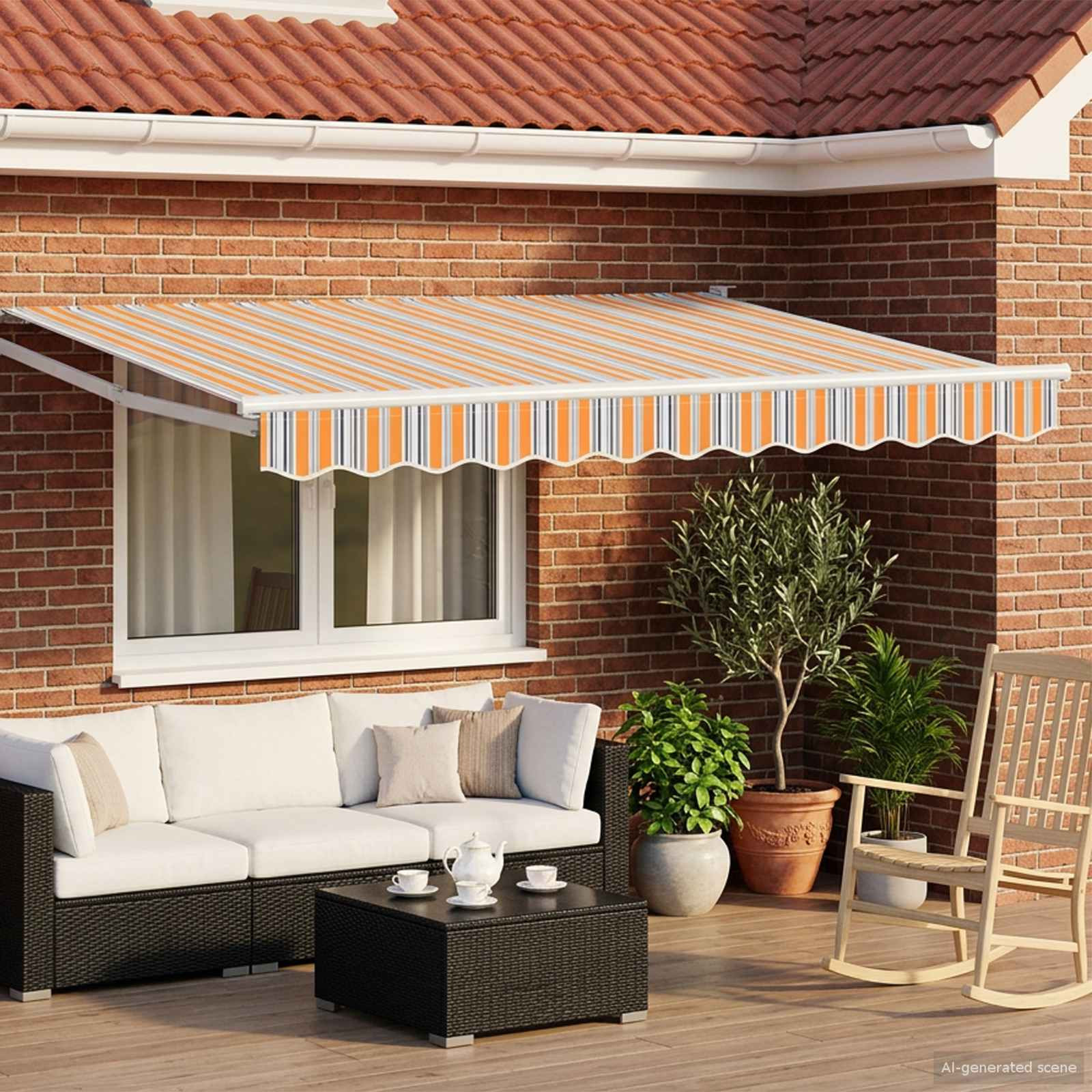 vidaXL Ausziehbare Markise Orange, Grau und Blau 3,5 x 2 m