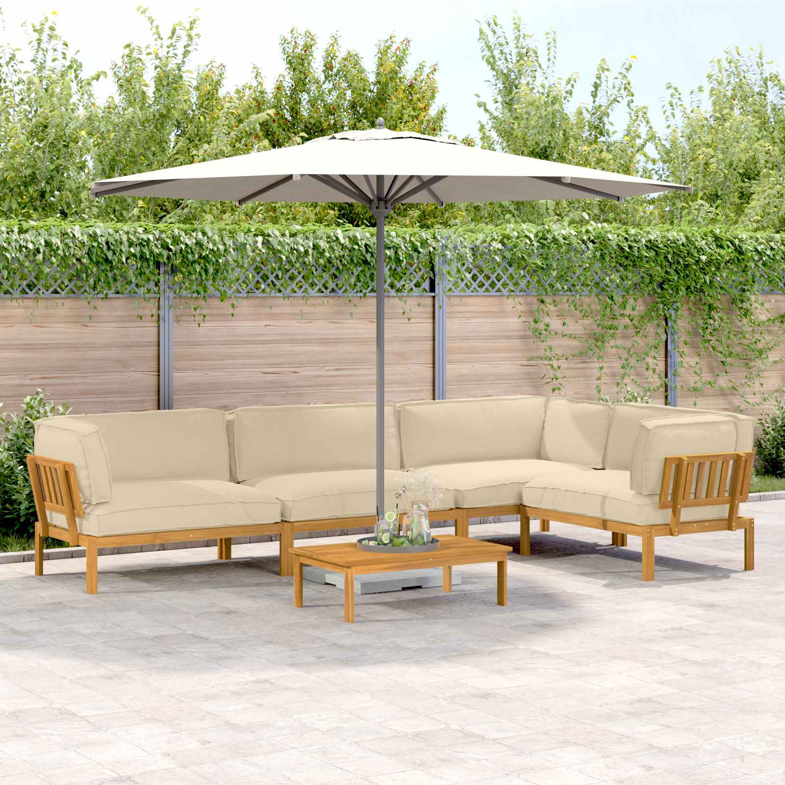 vidaXL Sofa Set mit Kissen Uni 5 pcs Beige Massivholz Akazie