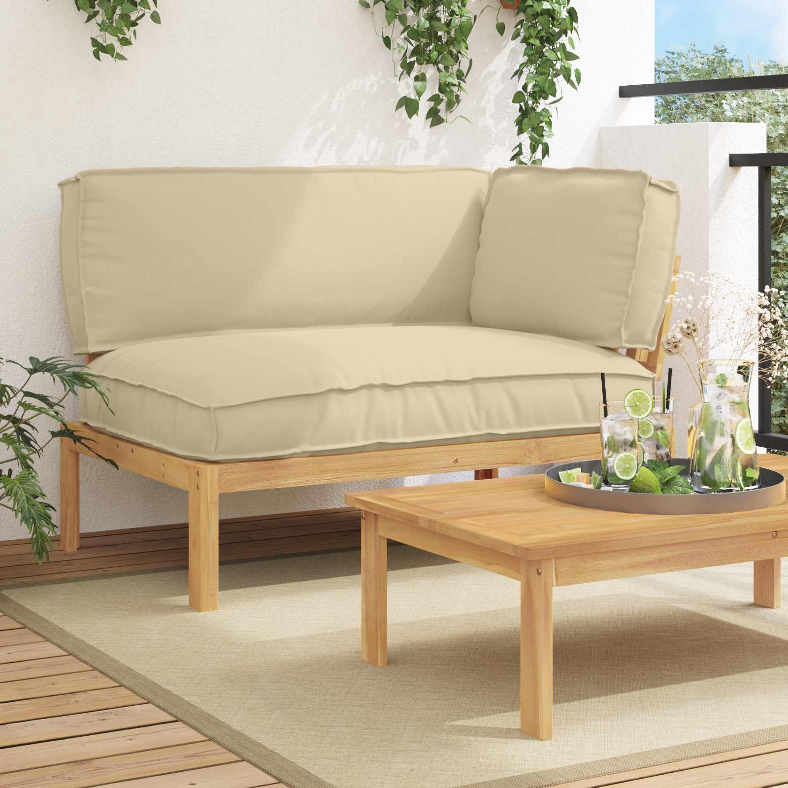vidaXL Sofa Set mit Kissen Beige 133 x 92 x 69 cm Massivholz Akazie