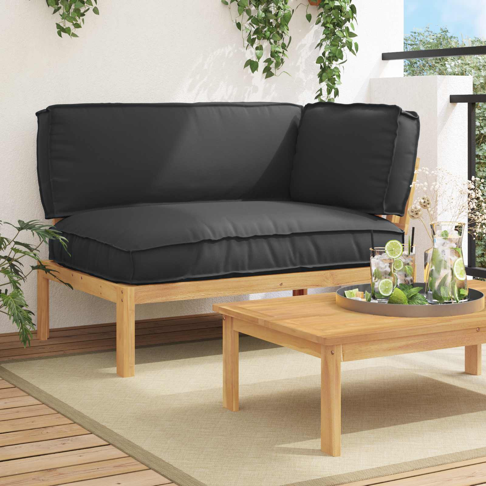 vidaXL Sofa Set mit Kissen Schwarz 133 x 92 x 69 cm Massivholz Akazie