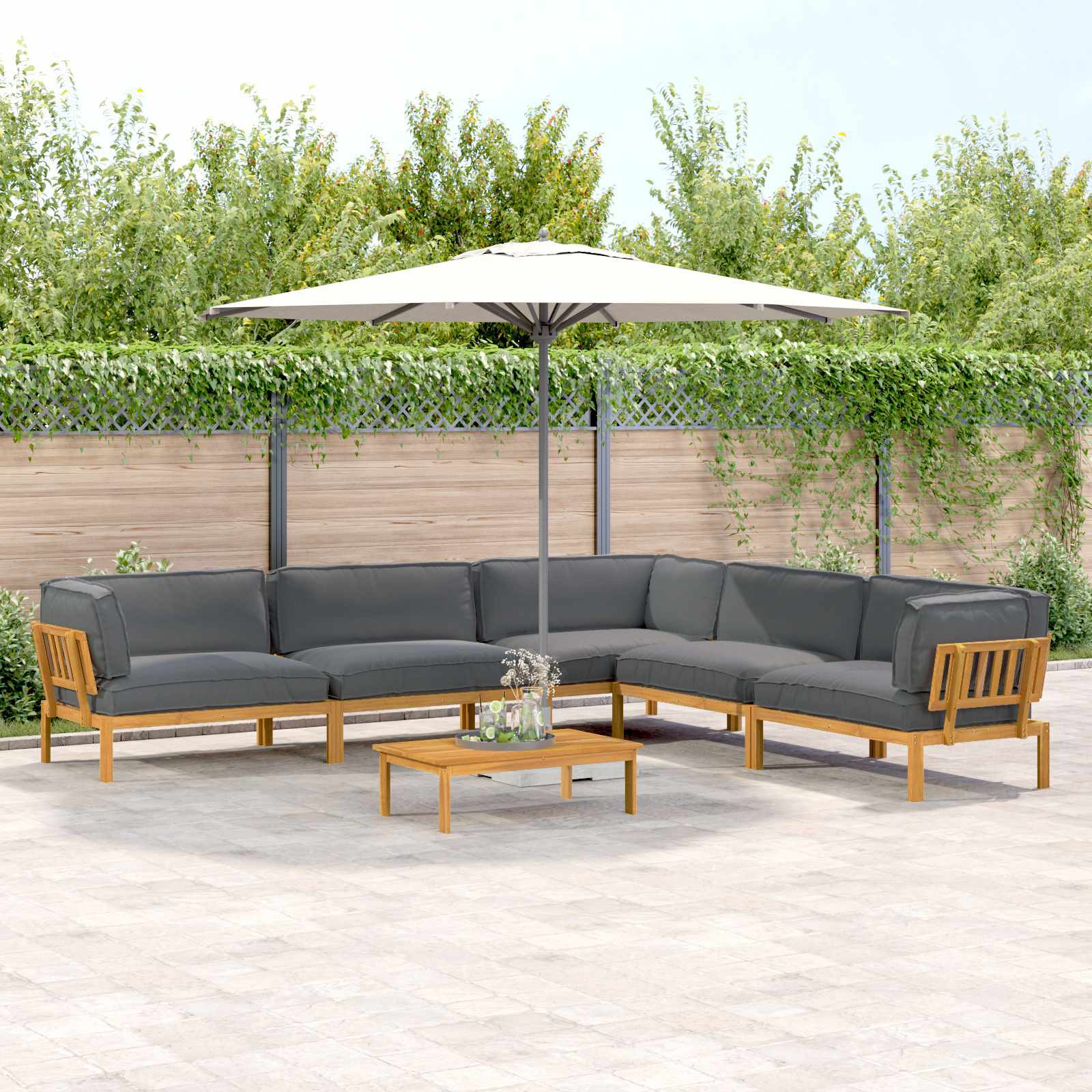 vidaXL Sofa Set mit Kissen Uni 6 pcs Anthrazit Massivholz Akazie