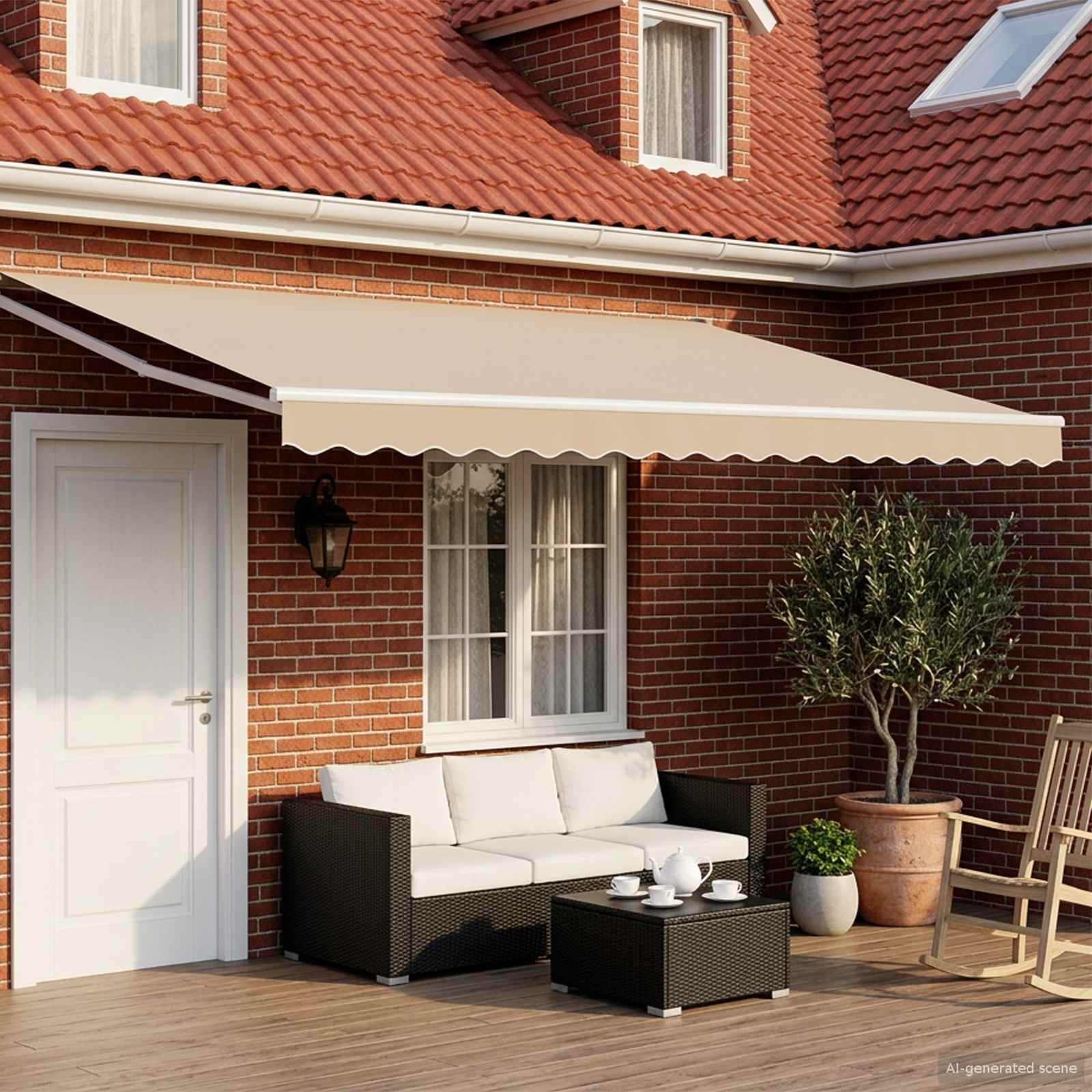 vidaXL Manuelle Gelenkarmmarkise mit LEDs Beige und Weiß 5 x 3 m