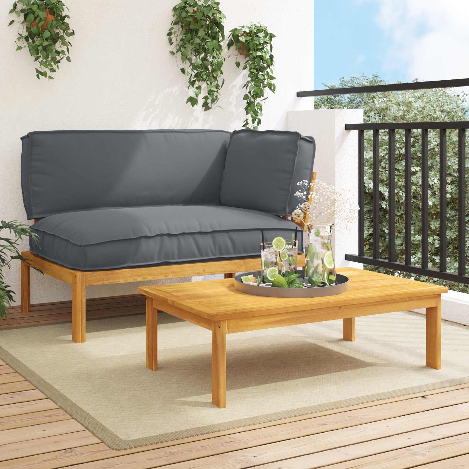 vidaXL Sofa Set mit Kissen Uni 2 pcs Anthrazit Massivholz Akazie