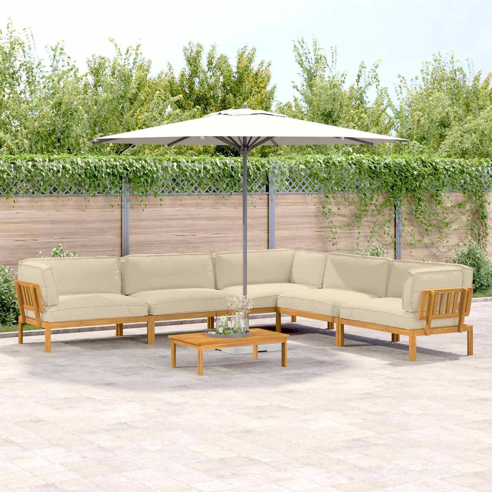 vidaXL Sofa Set mit Kissen Uni 6 pcs Beige Massivholz Akazie