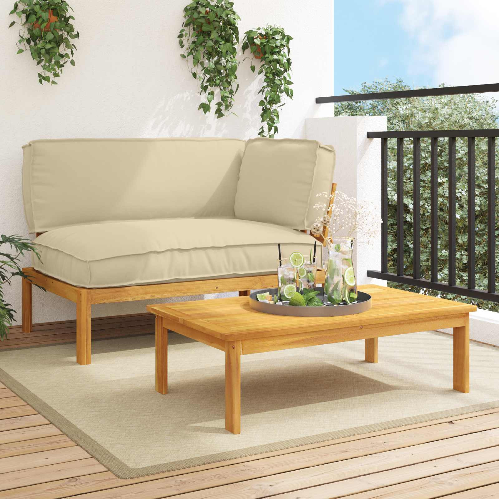 vidaXL Sofa Set mit Kissen Uni 2 pcs Beige Massivholz Akazie
