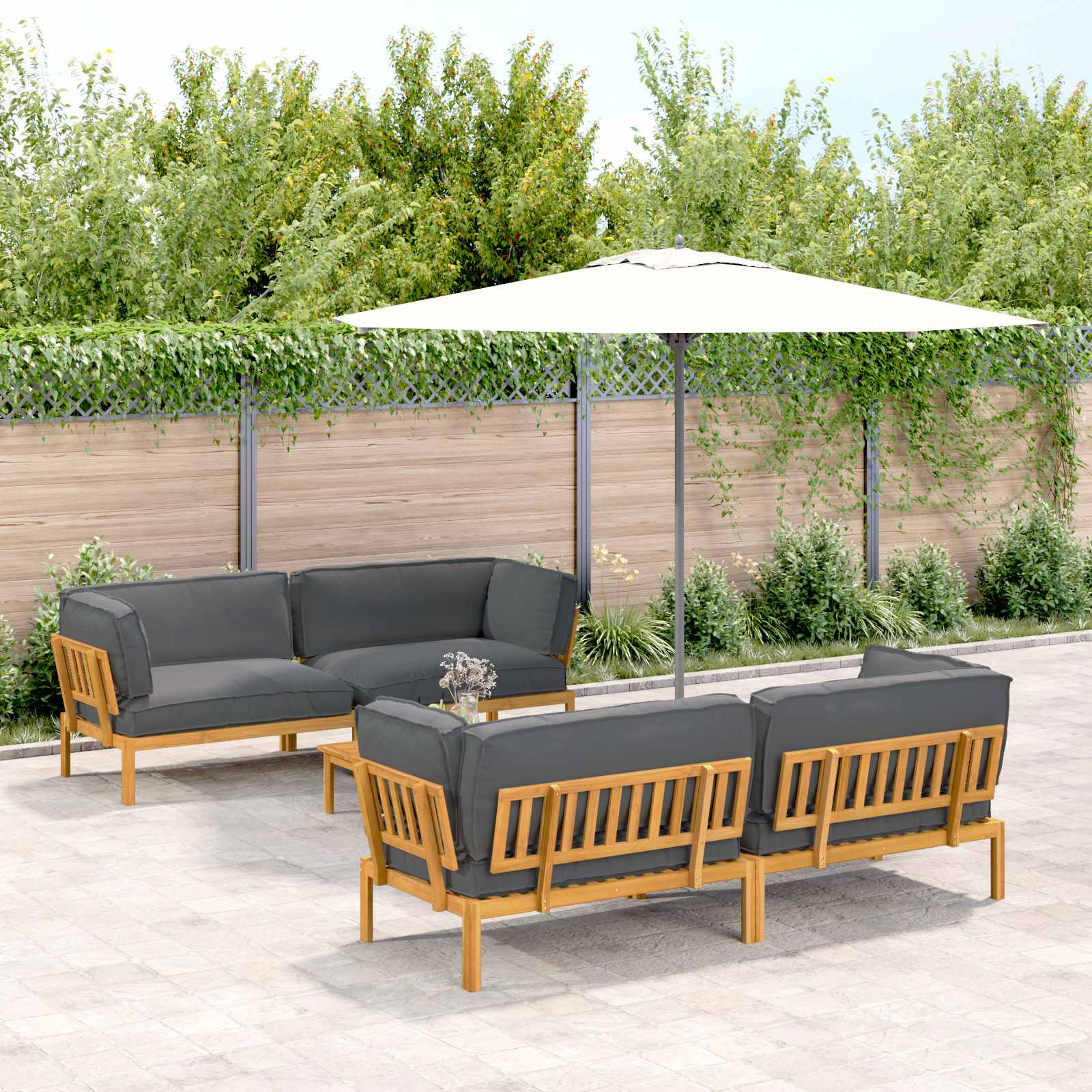 vidaXL Sofa Set mit Kissen Uni 5 pcs Anthrazit Massivholz Akazie
