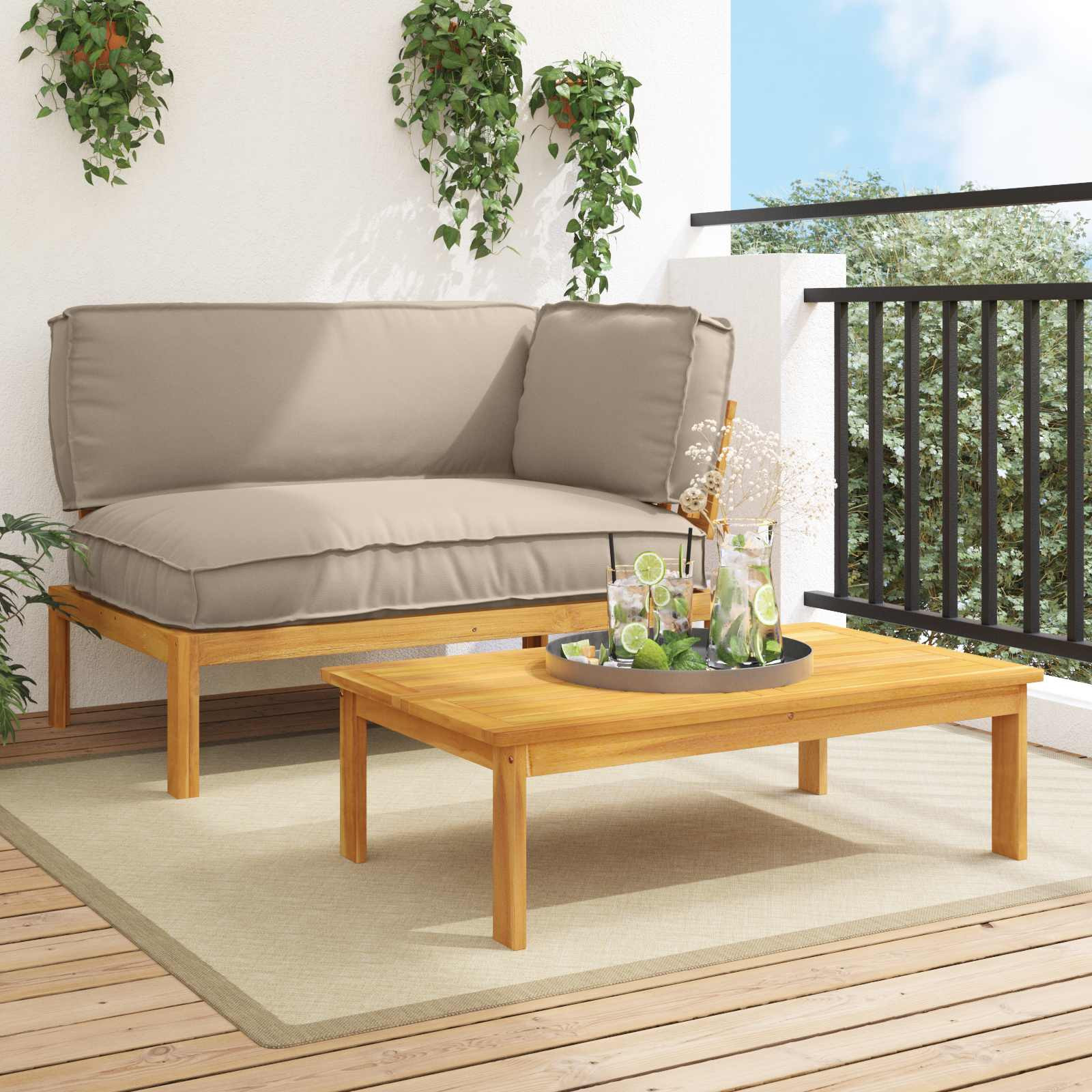 vidaXL Sofa Set mit Kissen Uni 2 pcs Taupe Massivholz Akazie