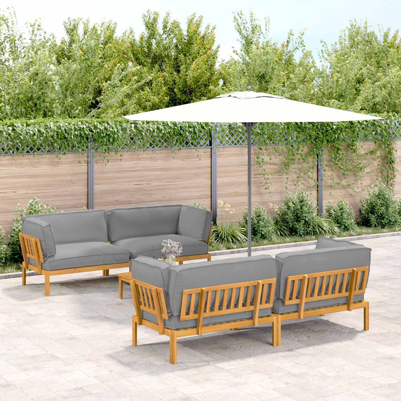 vidaXL Sofa Set mit Kissen Uni 5 pcs Grau Massivholz Akazie