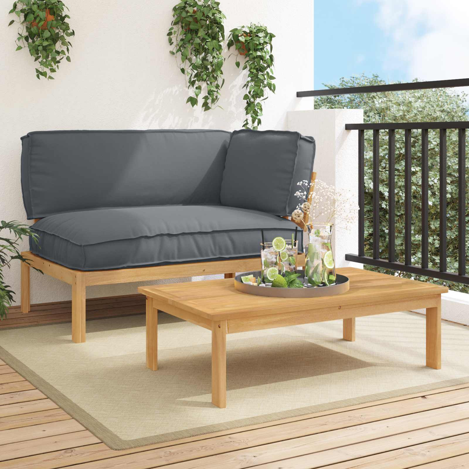 vidaXL Sofa Set mit Kissen Uni 2 pcs Anthrazit Massivholz Akazie