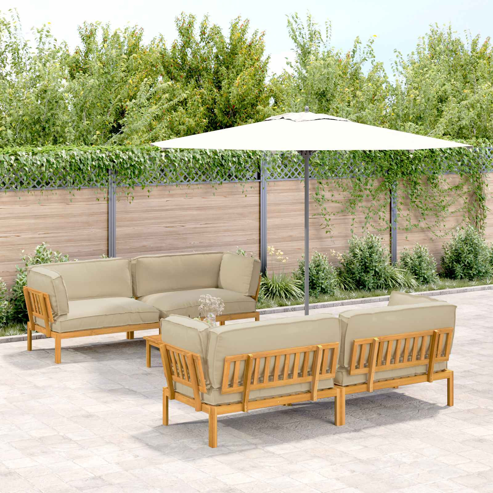 vidaXL Sofa Set mit Kissen Uni 5 pcs Beige Massivholz Akazie