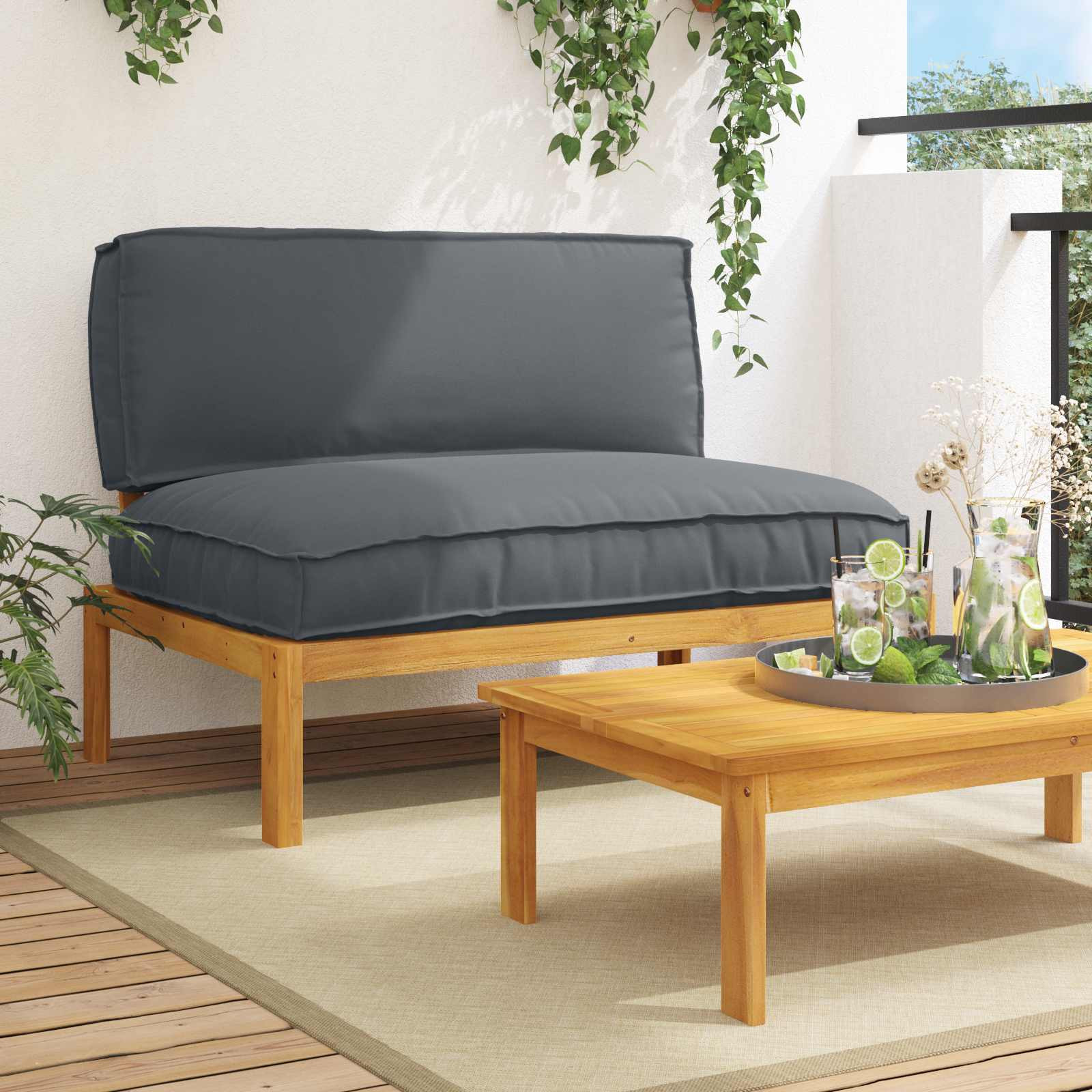 vidaXL Sofa Set Uni Anthrazit 120 x 92 x 69 cm Massivholz Akazie
