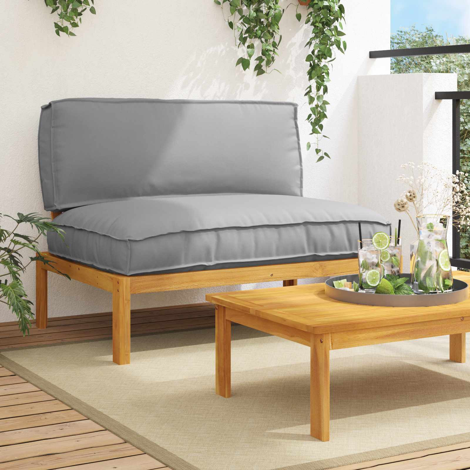 vidaXL Sofa Set mit Kissen Uni Grau 120 x 92 x 69 cm Massivholz Akazie