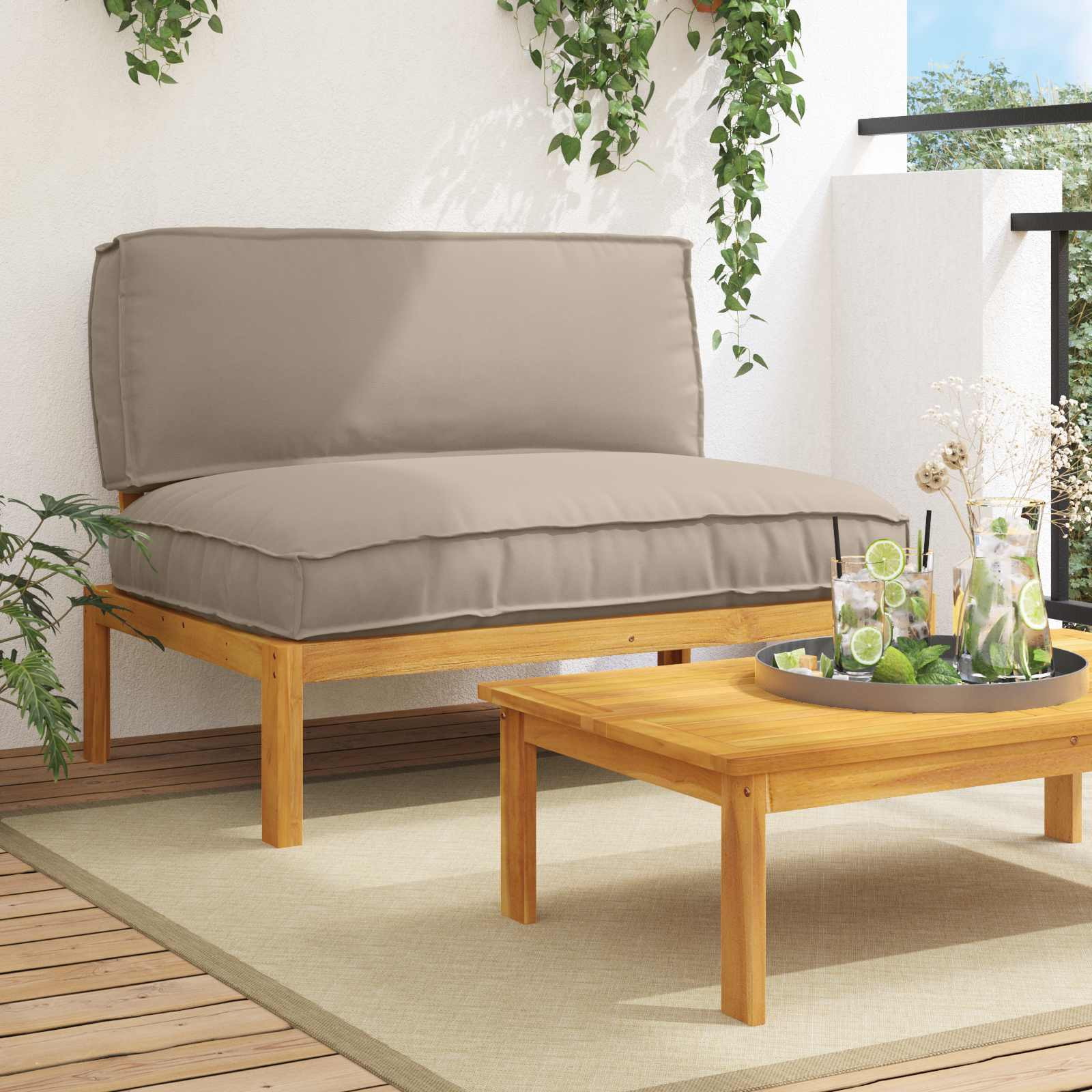 vidaXL Sofa Set mit Kissen Taupe 120 x 92 x 69 cm Massivholz Akazie