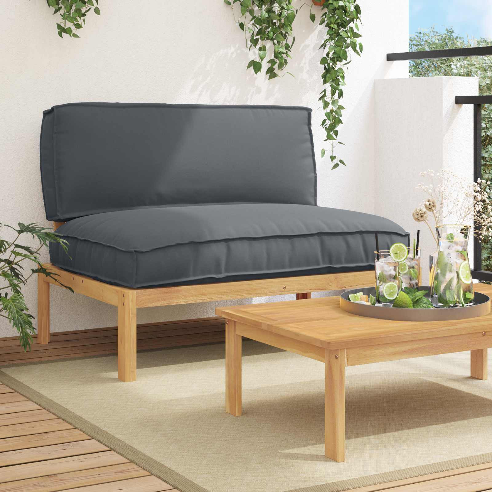 vidaXL Sofa Set Uni Anthrazit 120 x 92 x 69 cm Massivholz Akazie