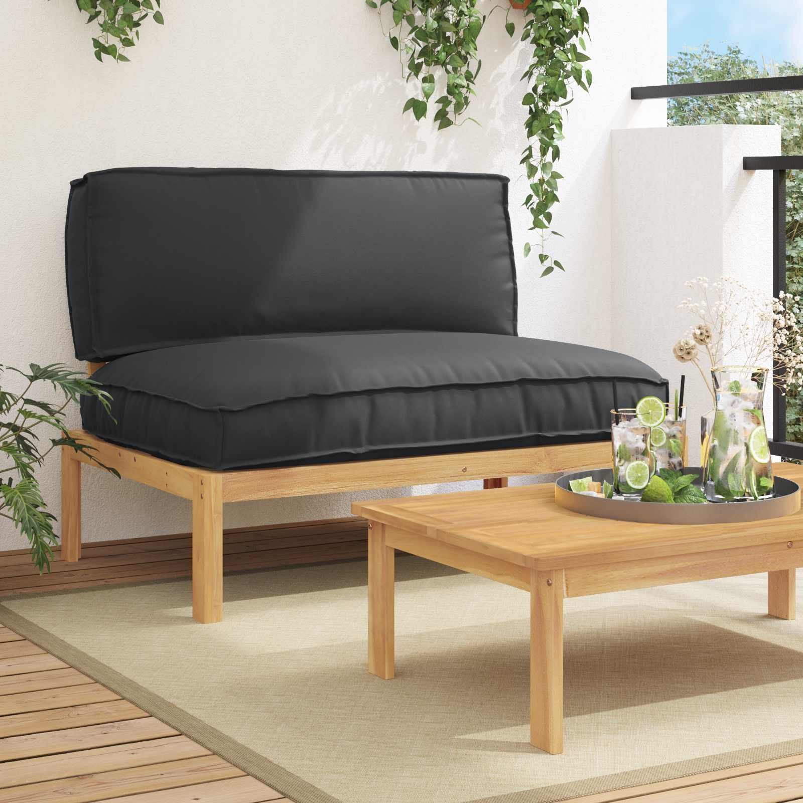 vidaXL Sofa Set mit Kissen Schwarz 120 x 92 x 69 cm Massivholz Akazie
