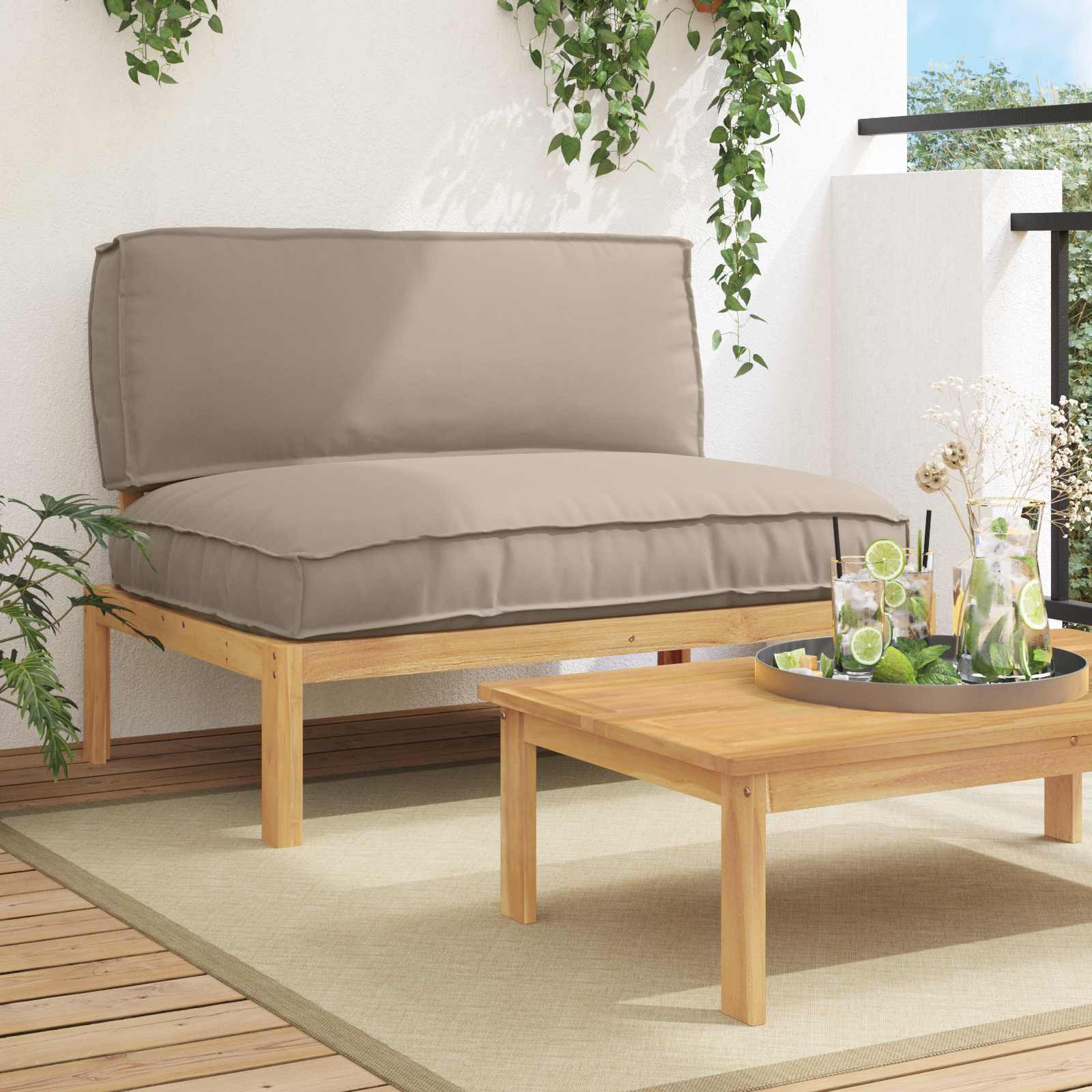 vidaXL Sofa Set mit Kissen Taupe 120 x 92 x 69 cm Massivholz Akazie