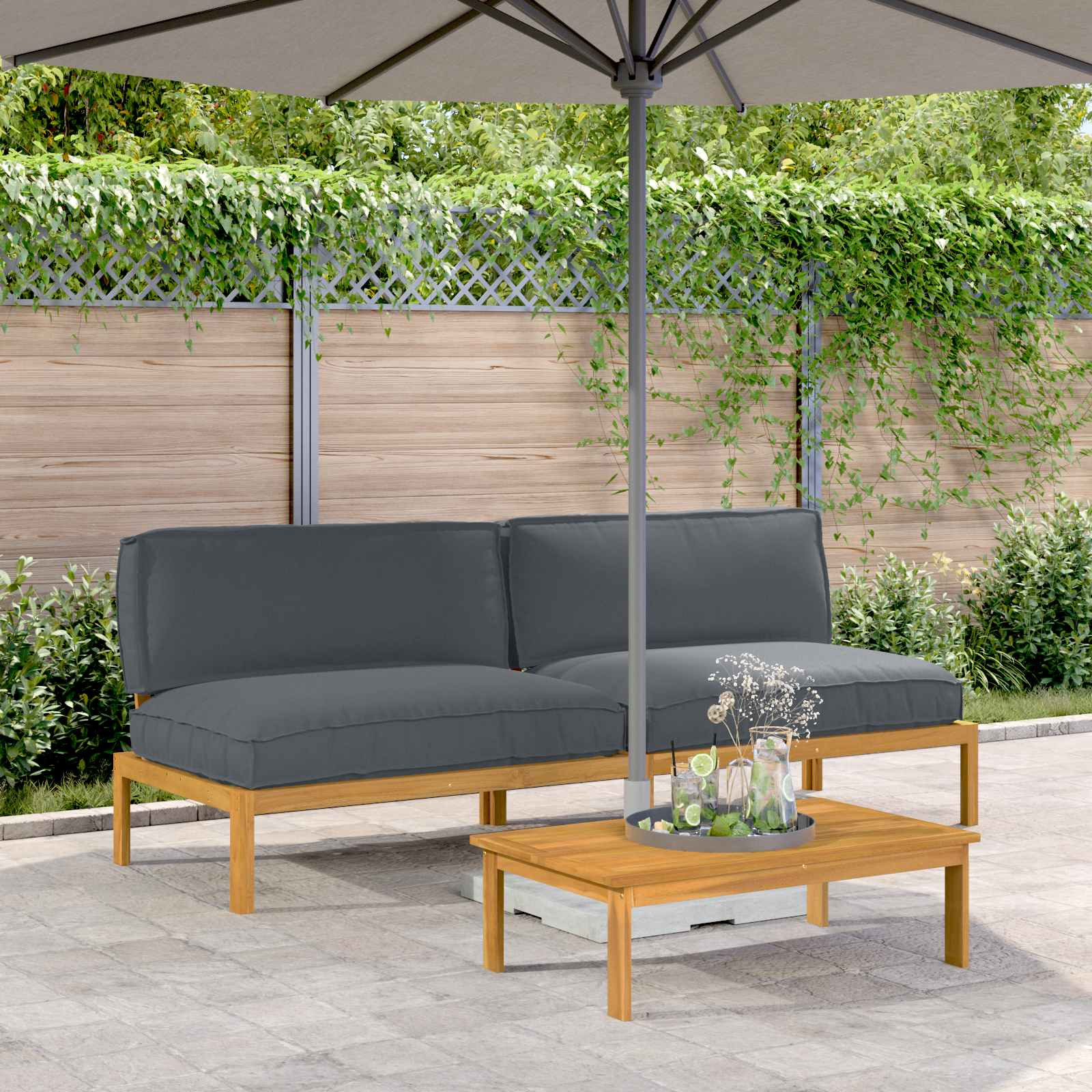 vidaXL Sofa Set mit Kissen Uni 2 pcs Anthrazit Massivholz Akazie