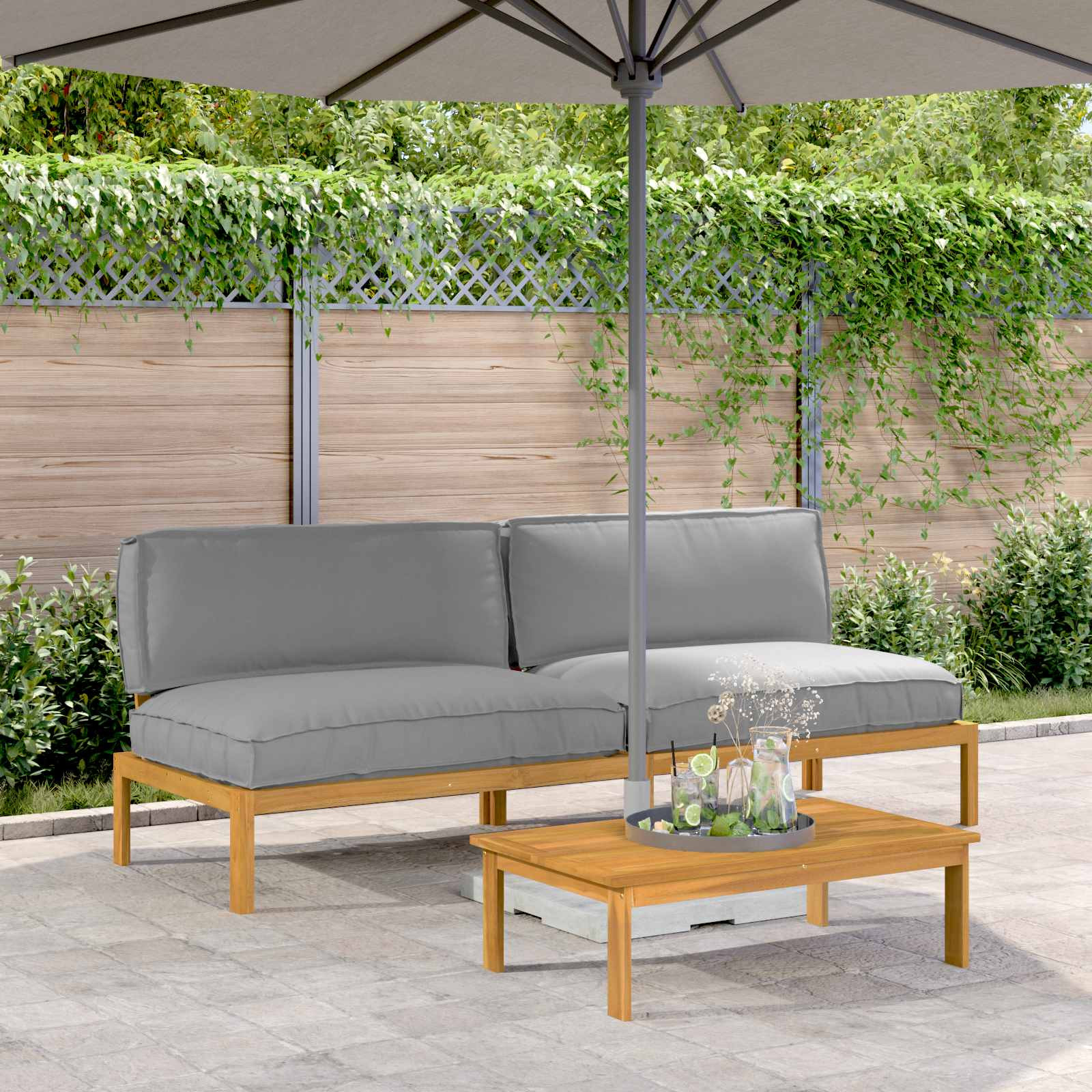 vidaXL Sofa Set mit Kissen Uni 2 pcs Grau Massivholz Akazie