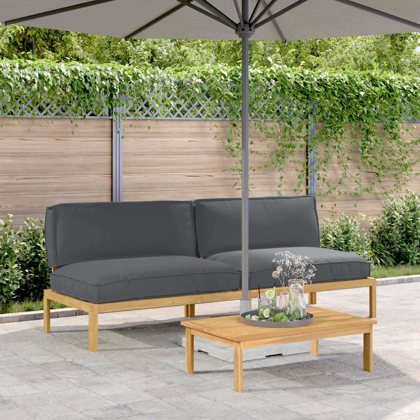 vidaXL Sofa Set Uni Anthrazit 240 x 92 x 69 cm Massivholz Akazie