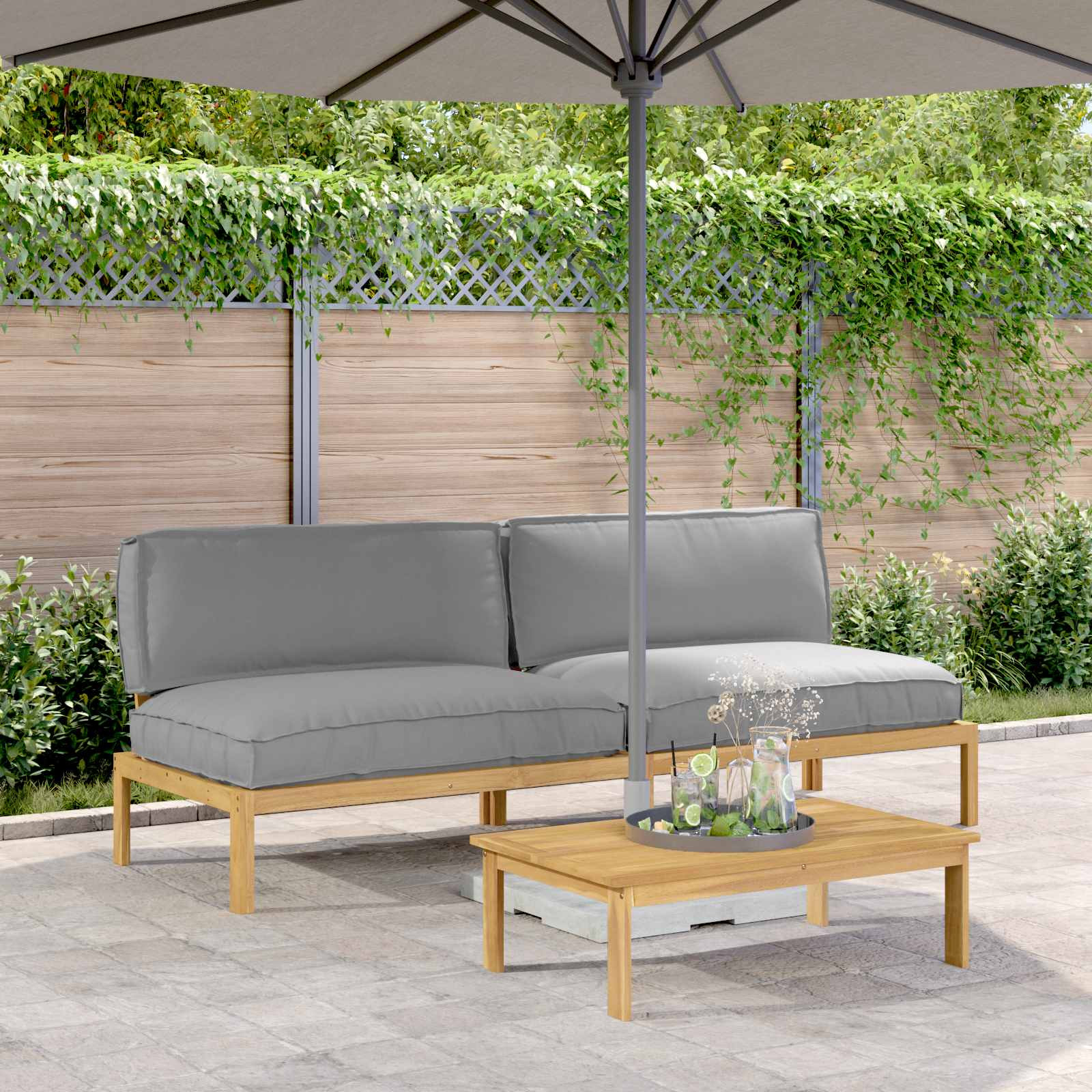 vidaXL Sofa Set mit Kissen Uni 2 pcs Grau Massivholz Akazie