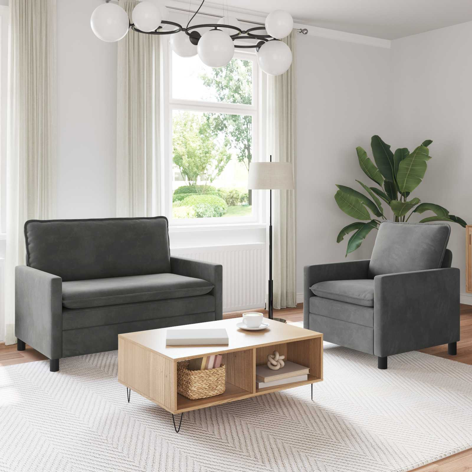vidaXL Sofa Set 2 pcs Dunkelgrau Samt