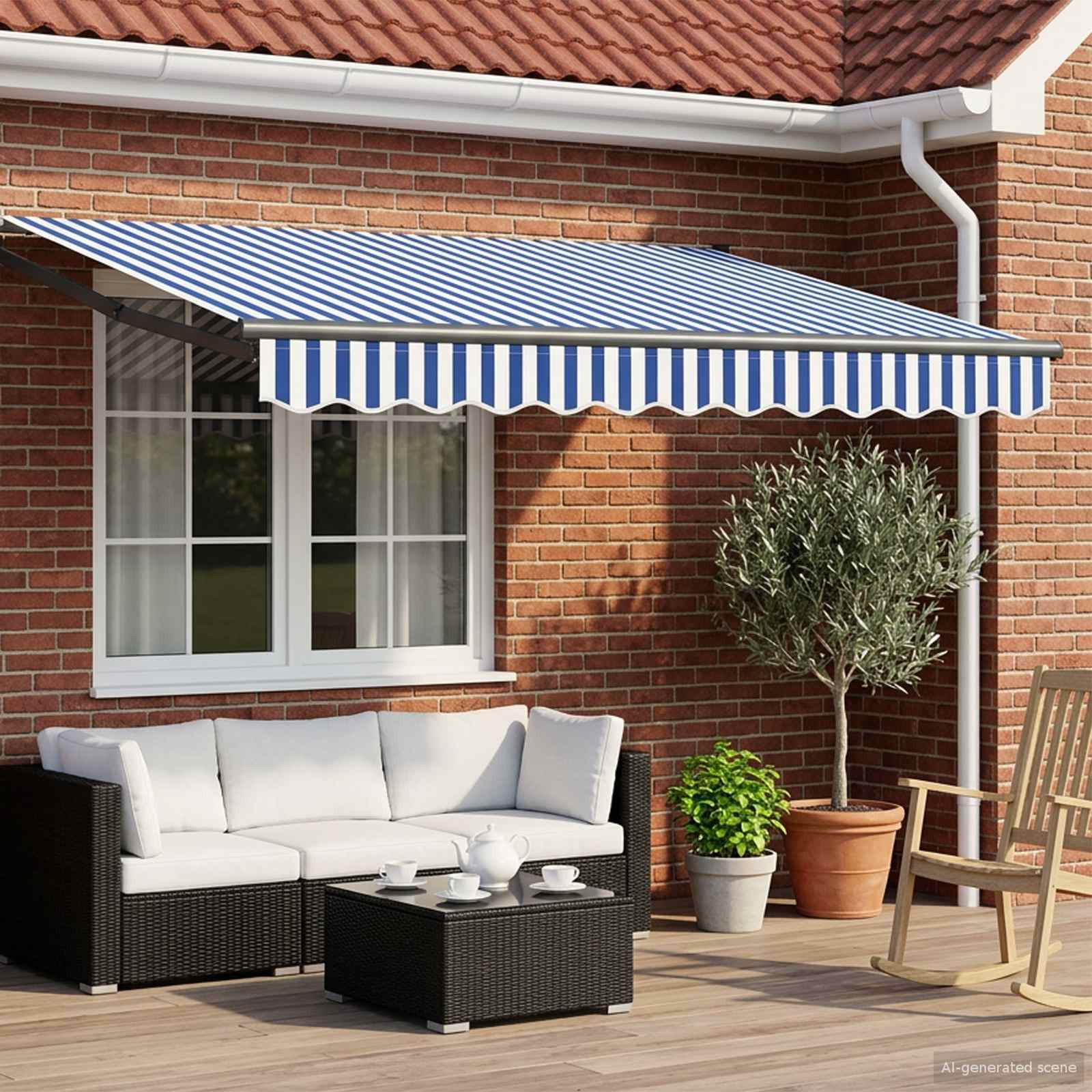 vidaXL Ausziehbare Markise Blau und Weiß 3,5 x 2 m