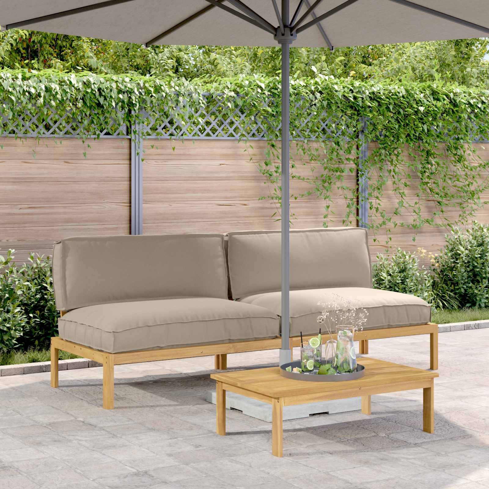 vidaXL Sofa Set mit Kissen Uni 2 pcs Taupe Massivholz Akazie