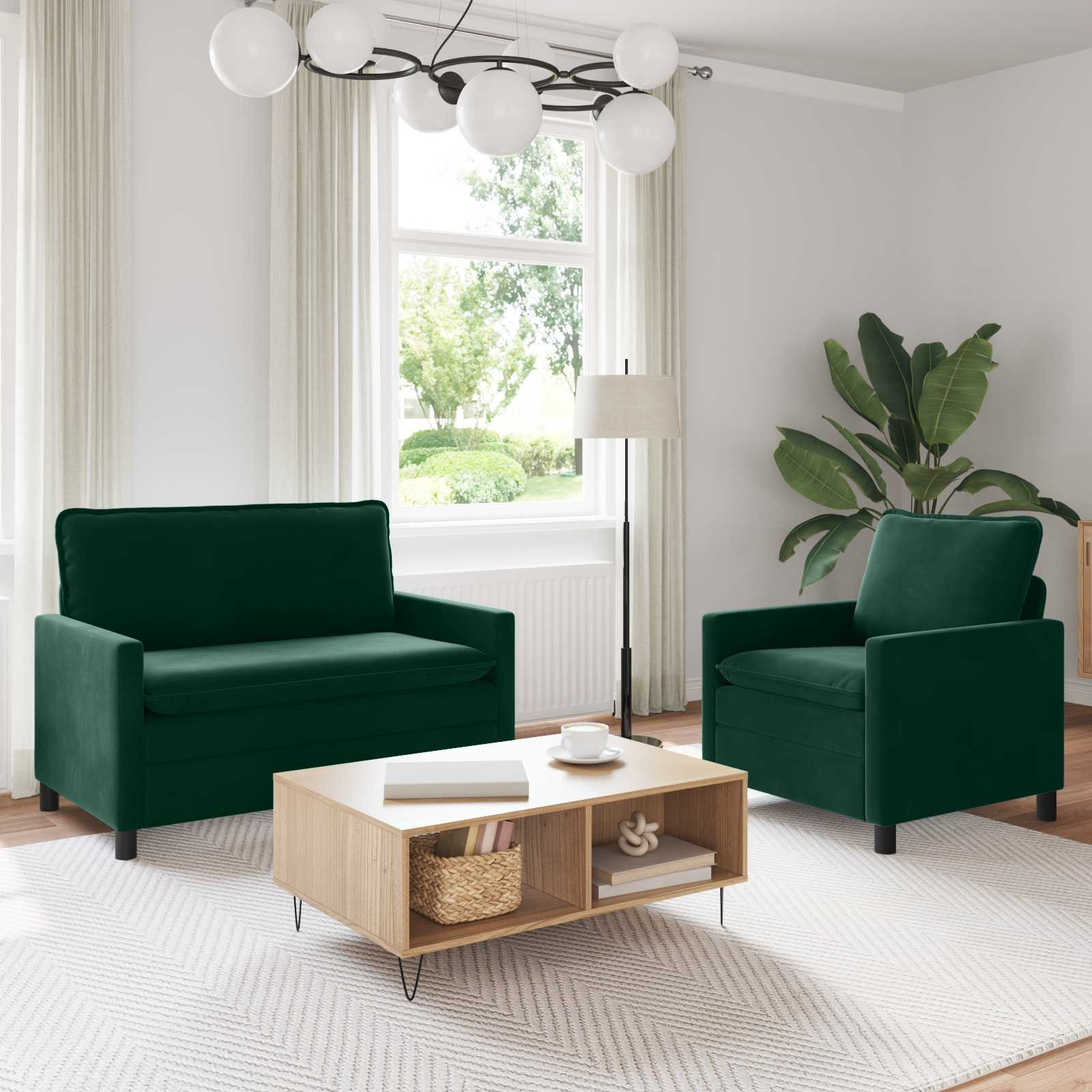 vidaXL Sofa Set 2 pcs Dunkelgrün Samt