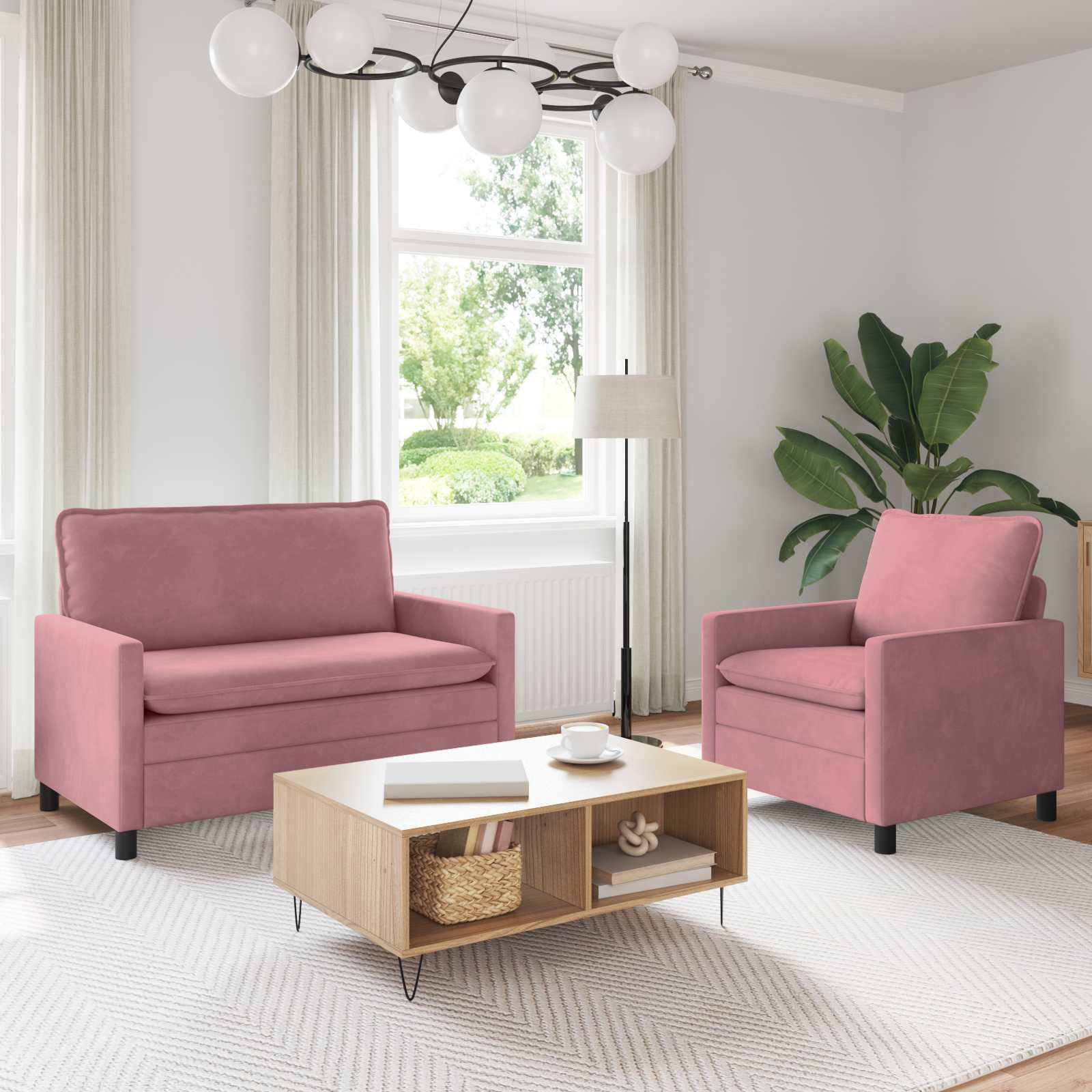 vidaXL Sofa Set 2 pcs Rosa Samt
