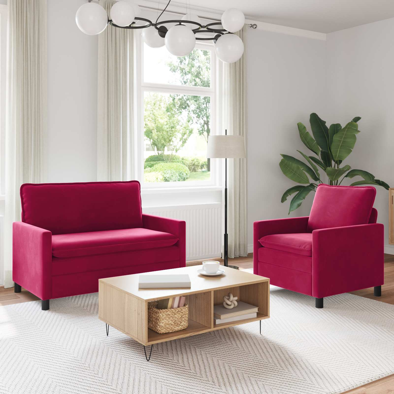 vidaXL Sofa Set 2 pcs Weinrot Samt