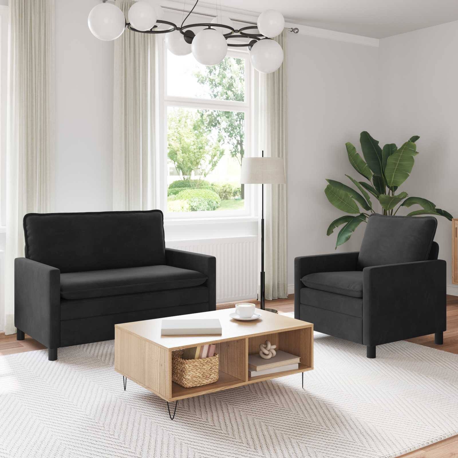vidaXL Sofa Set 2 pcs Schwarz Samt