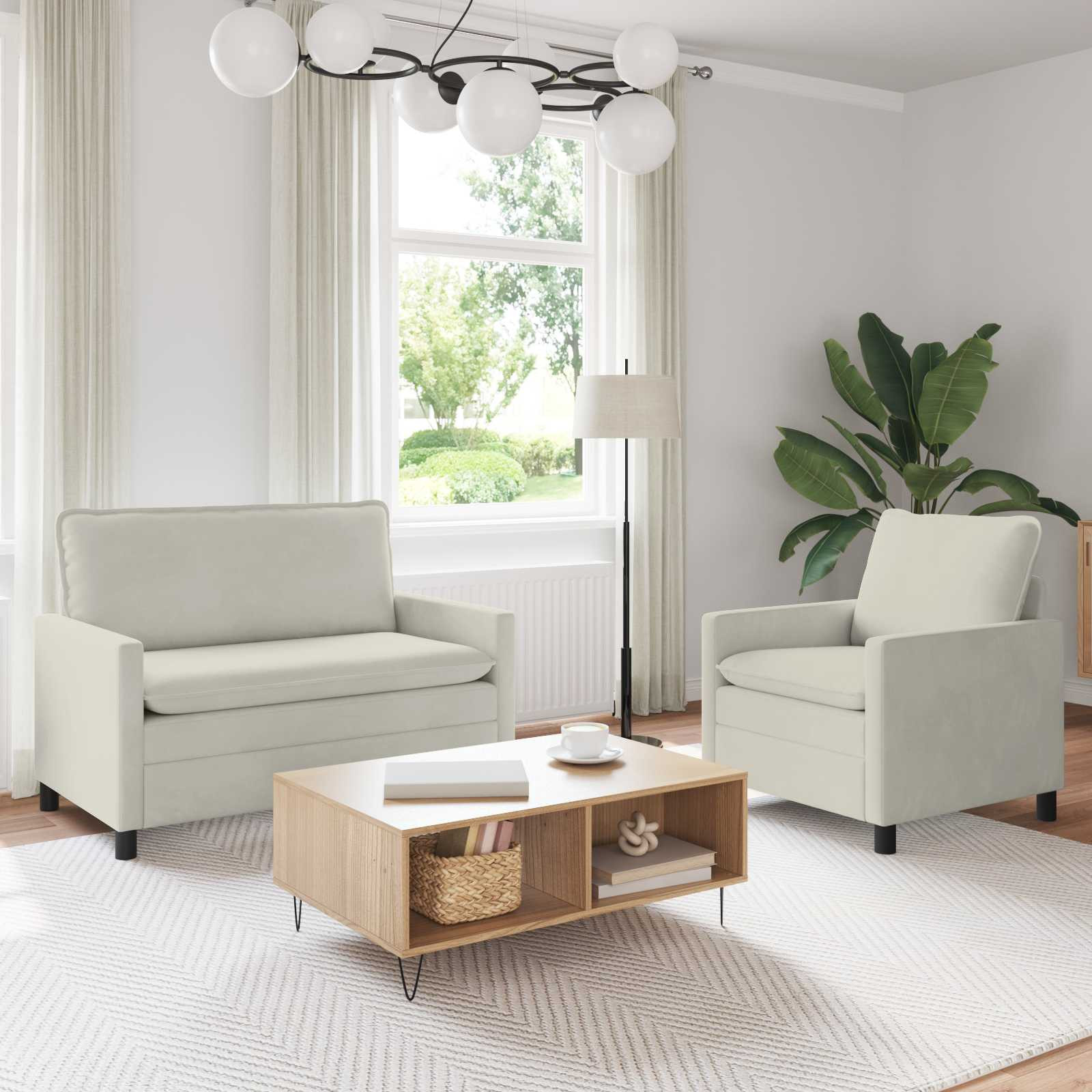 vidaXL Sofa Set 2 pcs Creme Samt