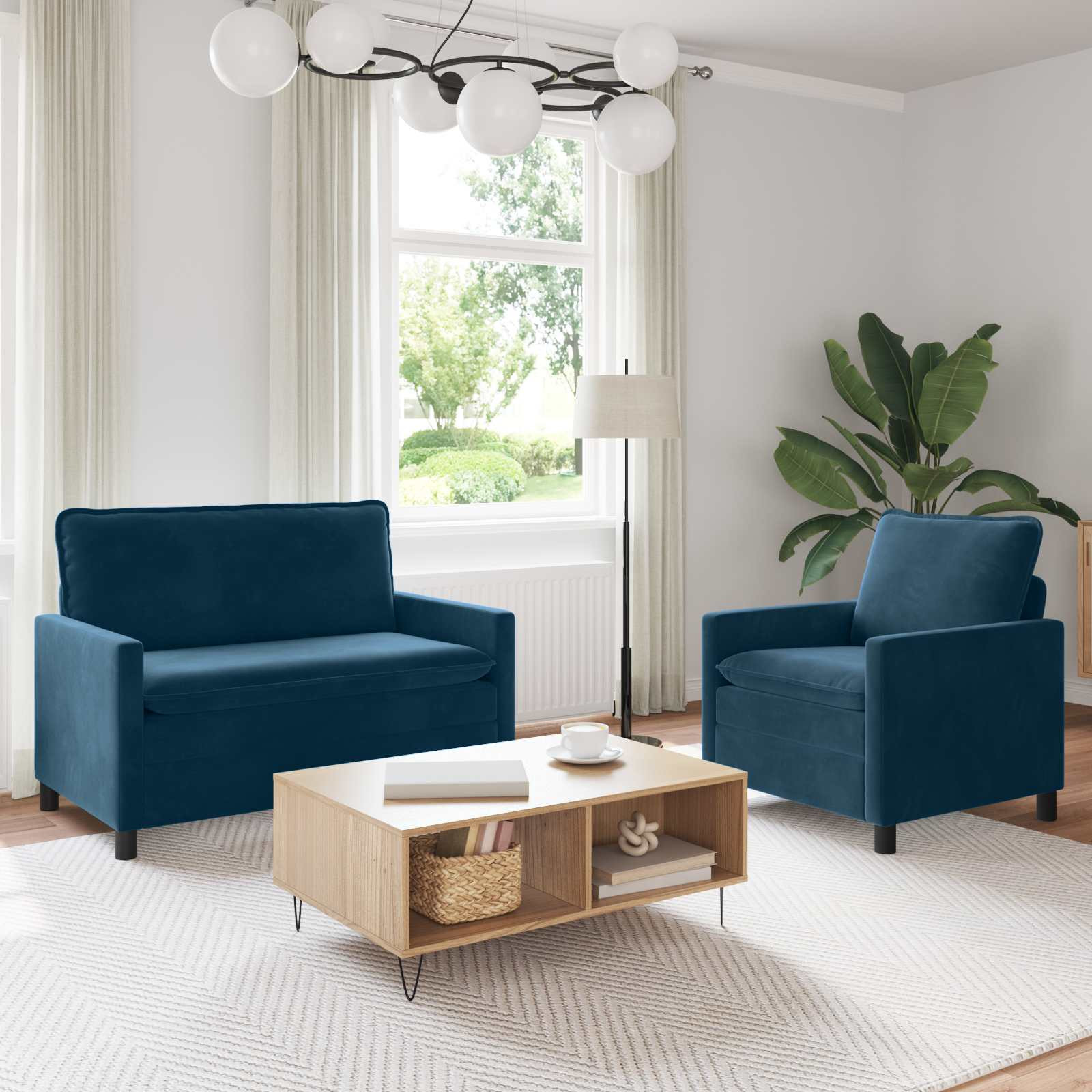 vidaXL Sofa Set 2 pcs Blau Samt